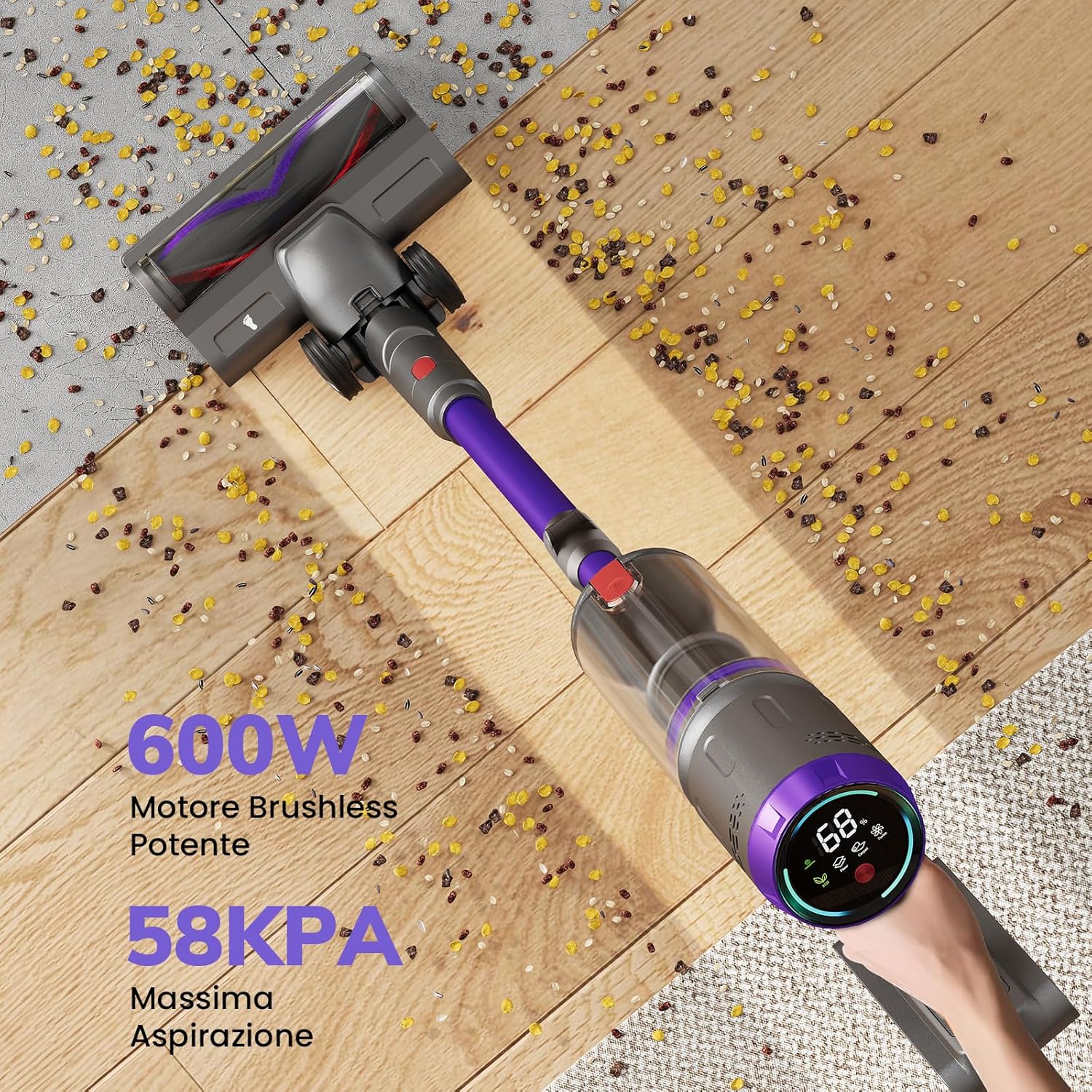 FURGO Flex V16 Aspirapolvere Senza Fili, 600W/58000Pa/80Min, Scopa Elettrica Senza Fili con Tubo Pieghevole, Tubo Estensibile da 1m, Srotolatore di Peli di Animali, Per Pavimenti/Tappeti