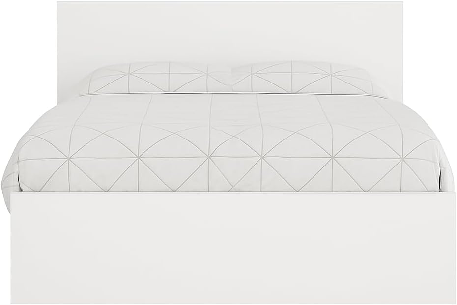 Doppelbett 180x200cm, Stauraumbett mit Bettkasten & Birkenholz Lattenrost, Robustes Bett mit Kopfteil, Bettgestell aus Schichtstoffplatte, ohne Matratze, Weiß