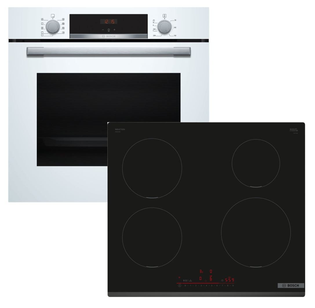 Backofen-Set weiß EcoClean + Induktionskochfeld HomeConnect PowerBoost autark 60cm