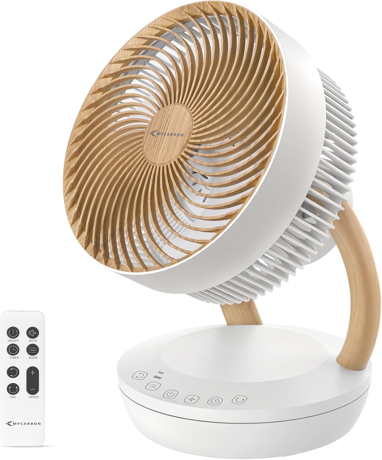 MYCARBON Ventilator sehr leise DC Motor 20dB 1850m³/h Luftmenge 8 Stufe ECO Modi Tischventilator 3D Luftumwälzer für 30m² Schlafzimmer Turbo Ventilator 8h Timmer