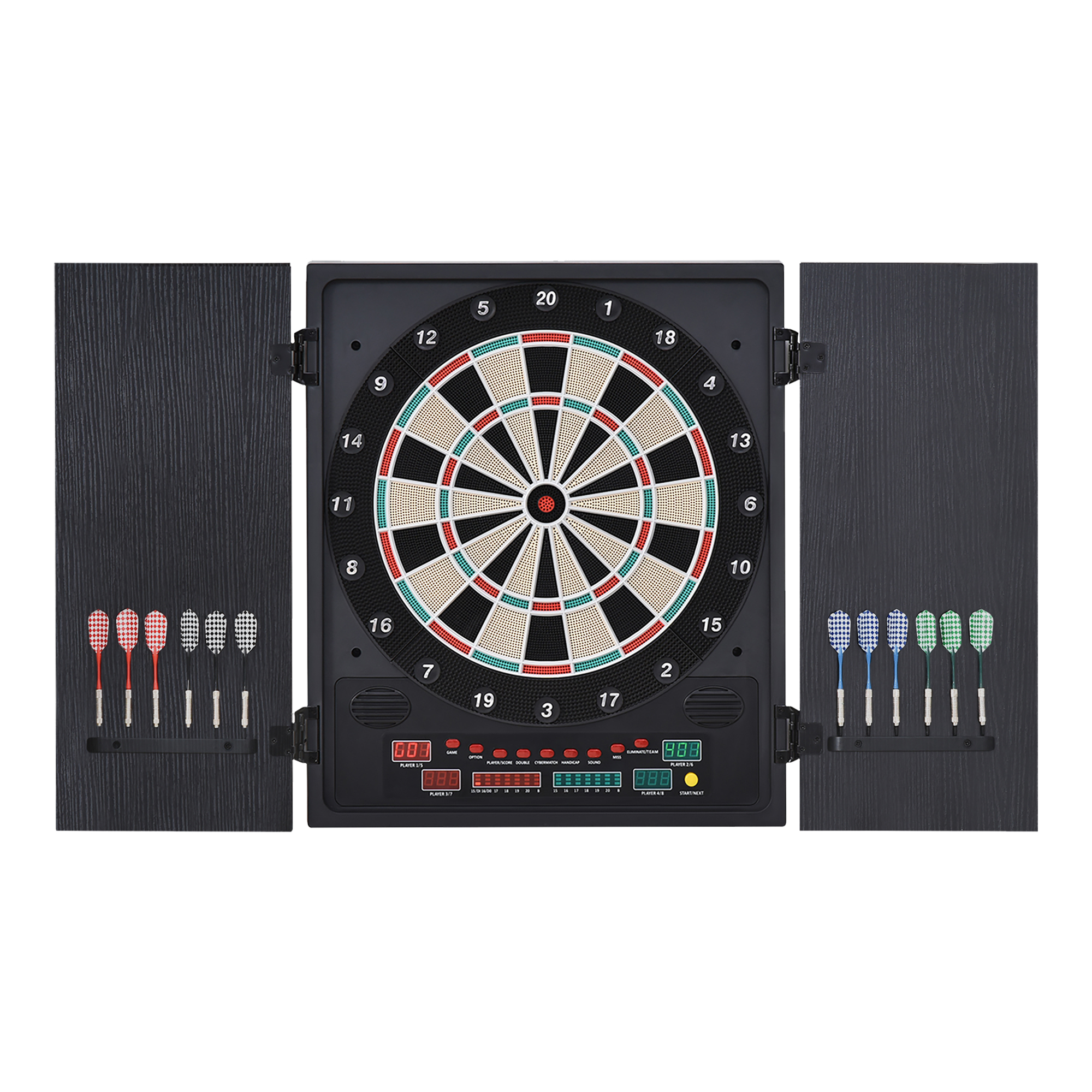 HOMCOM Elektronische Dart-set mit Tür Dartboard Dartscheibe mit automatischer Wertung Soundeffekte 12 Darts 27 Spiele und 202 Trefferoptionen für 8 Spieler 57 x 51 x 6,5 cm