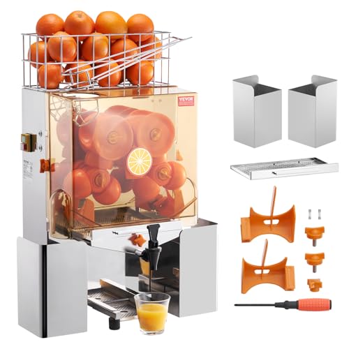 VEVOR Commercial Orange Juicer Machine, 120W Automatic Juice Extractor with Water Tap, Stainless Steel Orange Squeezer 20 Oranges/Minute, with Pull Out Filter Box, PC Cover, 2 Peel Collecting Buckets : Industrial & Scientific