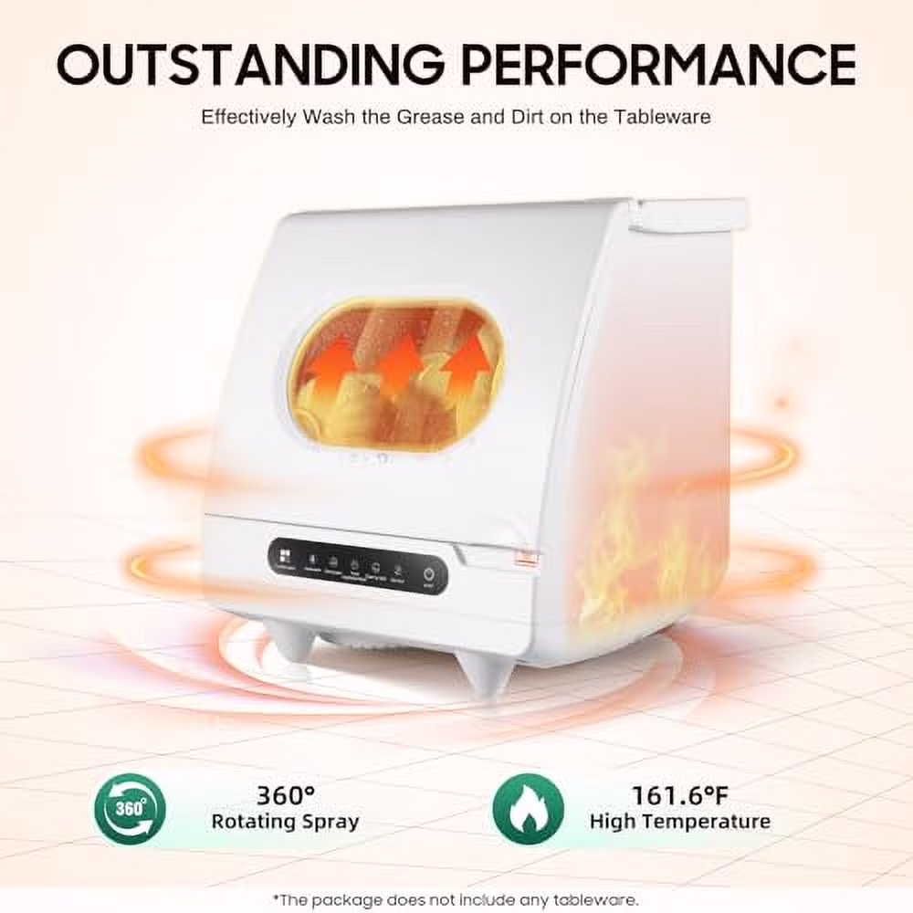 5 functions Countertop Dishwasher with 5L Water Tank,Upgrade Hot Air Dry Function,800W White Portable Dishwasher for Clean Dishes Knives Vegetables Fruits,161.6�H High Temp