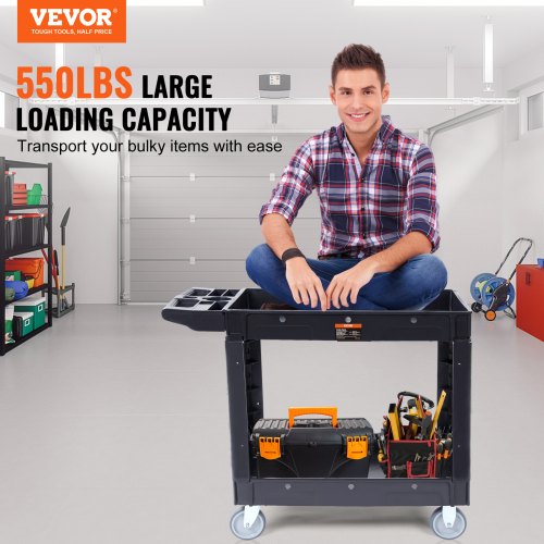 VEVOR Utility Service Cart Rollwagen 2 Regale 550LBS mit 360° drehbaren Rädern