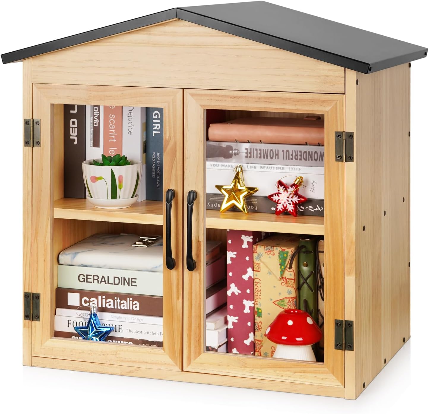 Outdoor Library Outdoor Book Box Storage Small Wooden Cabinet Little Literature Box for Neighborhoods Community and Schools Sharing Books, Flyers, Newspapers, Food and Art (D)