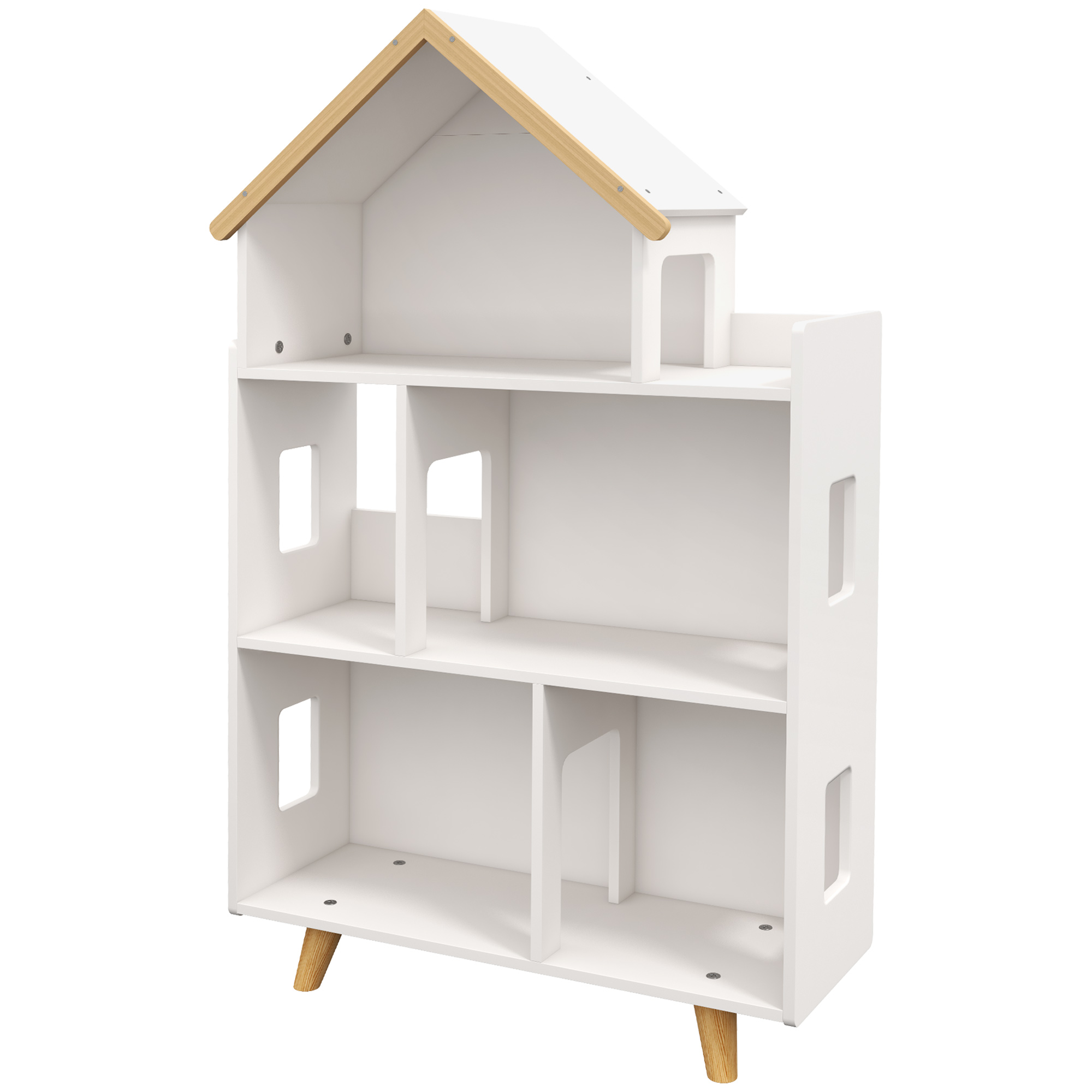ZONEKIZ Kinderregal für Spielzeug und Bücher Hausform 3 Ebenen 65 x 25 x 108,5 cm weiß und natur