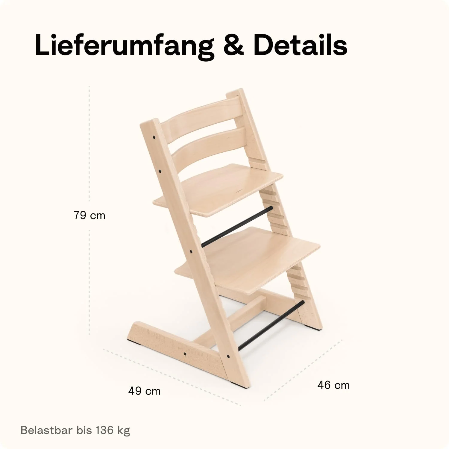 Stokke Tripp Trapp® Hochstuhl aus Holz, mitwachsender Kinderstuhl mit verstellbarer Sitz- und Fußplatte