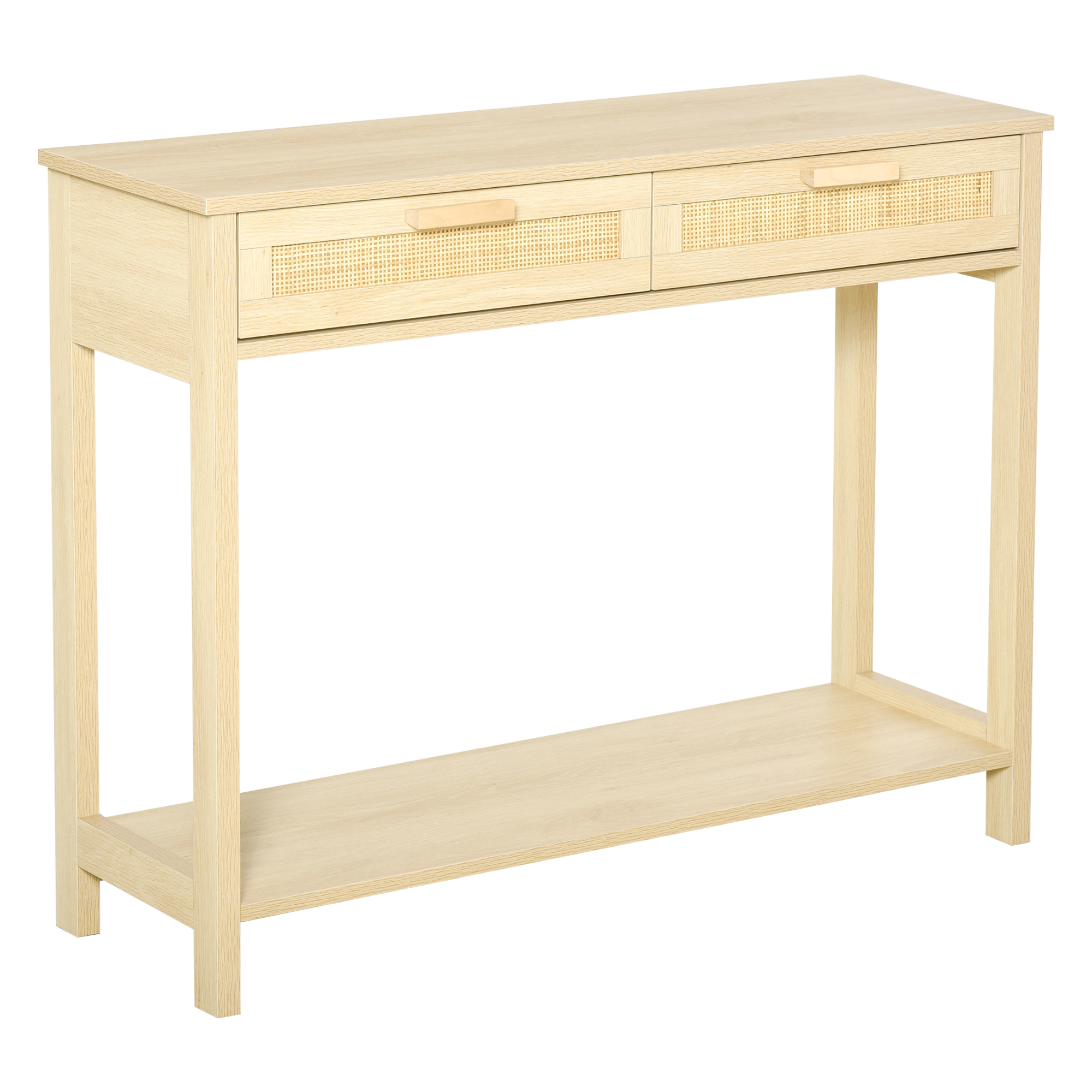 HOMCOM Konsolentisch Beistelltisch Rattan-Design mit 2 Schubladen Sideboard Eingang MDF Spanplatte 100 x 30 x 76 cm