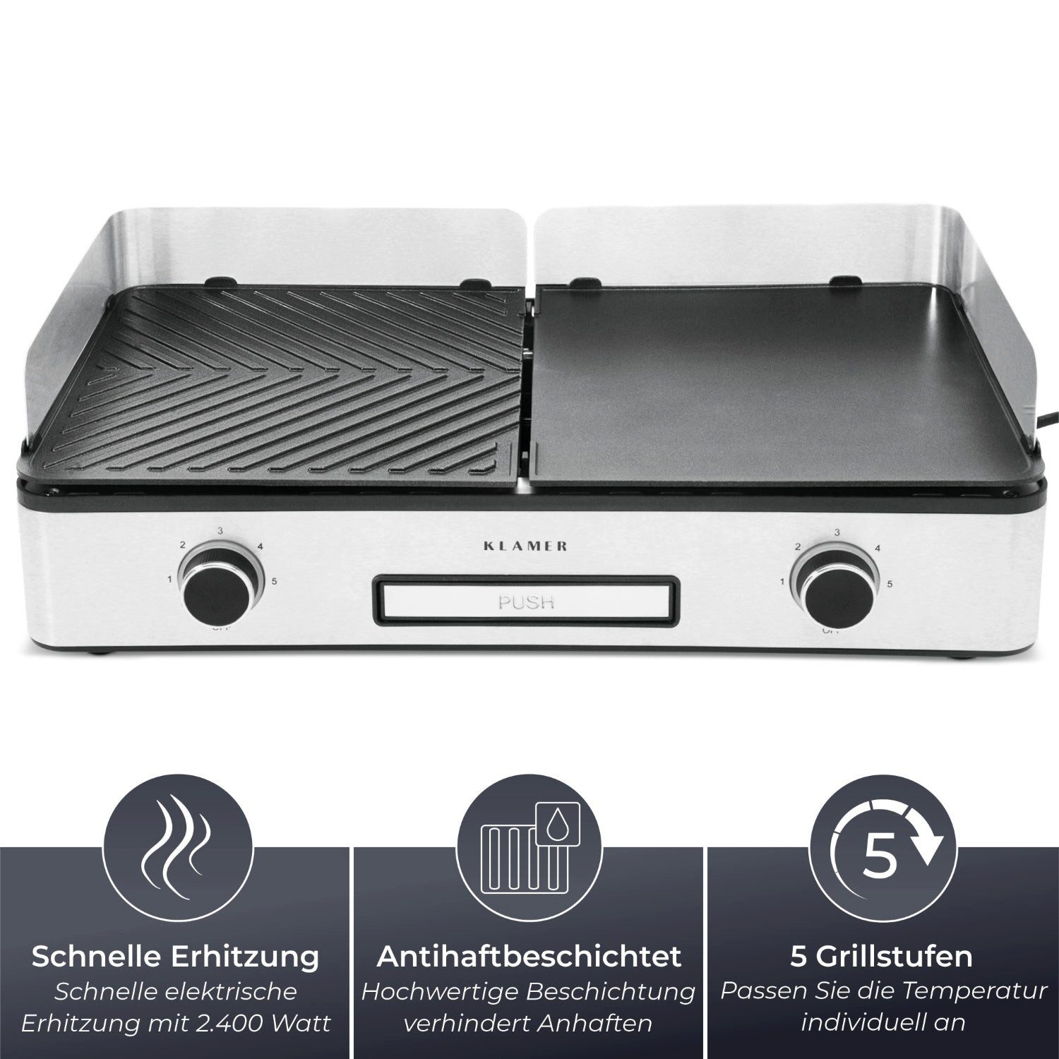 Elektrogrill Antihaftbeschichtete und abnehmbare Duo-Platten, separate Temperature…