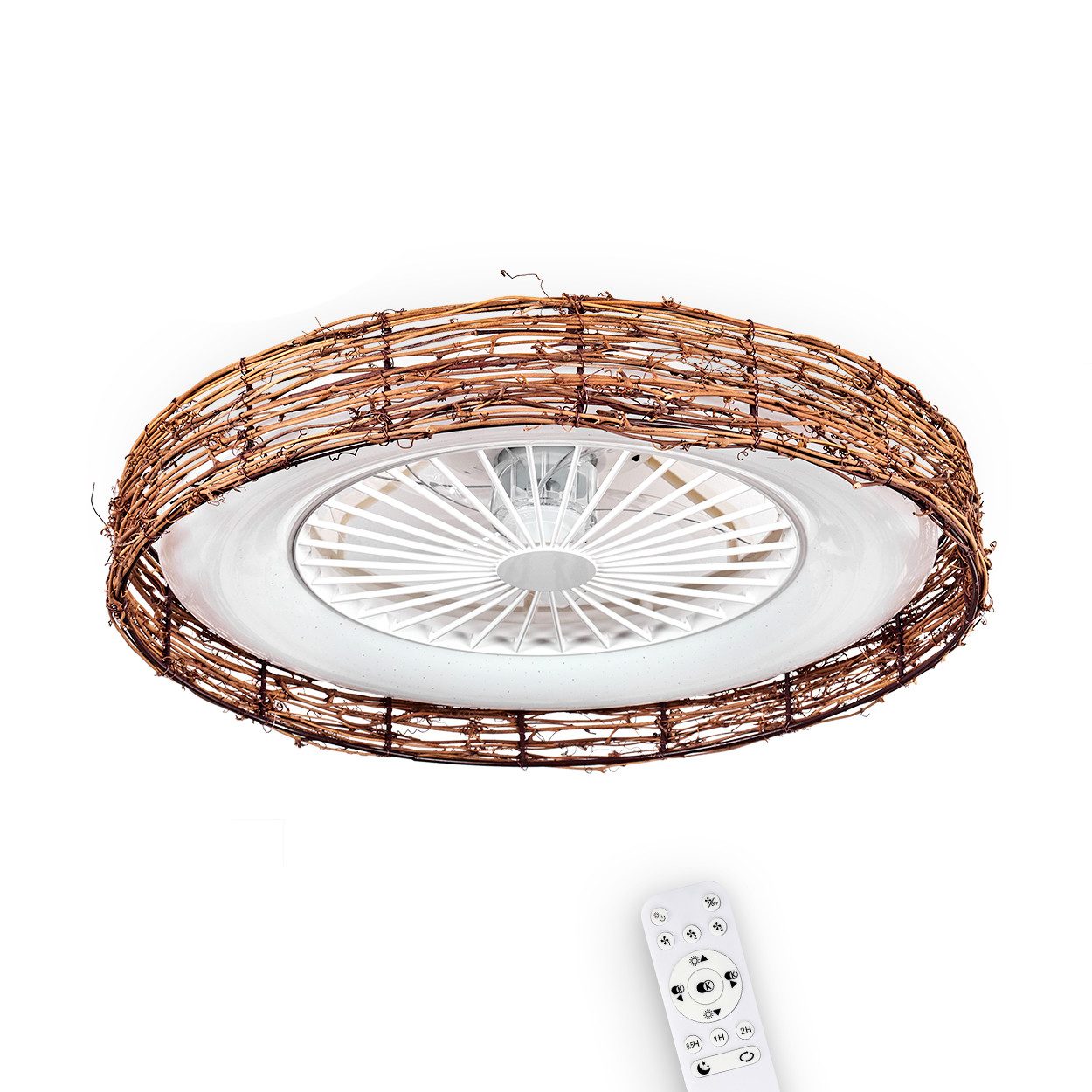 Deckenventilator Ventilator aus Kunststoff/Bambus in Weiß/Natur/Glitzereffekt, Ø 55cm