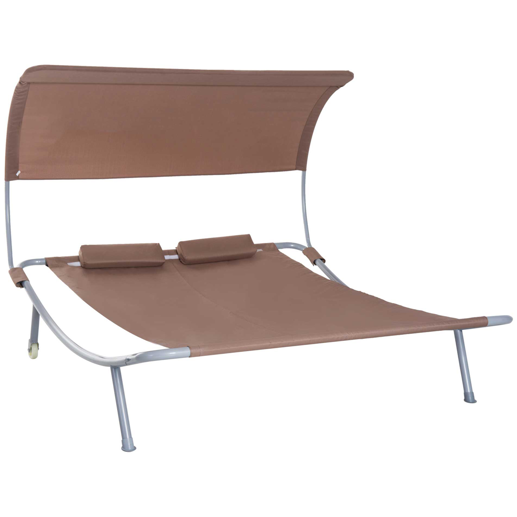 Outsunny® Doppelliege Sonnenliege mit Dach rollbar Stahl Braun