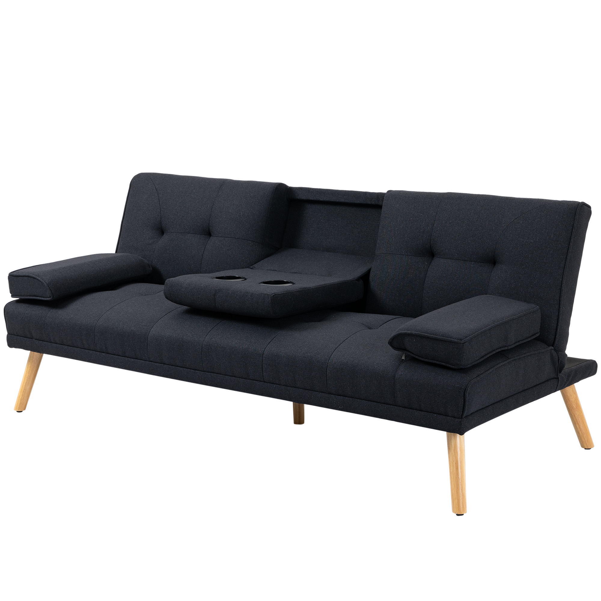 HOMCOM Schlafsofa, Gästebett, verstellbare Rückenlehne, klappbarer Tisch, 181x77x78 cm, Schwarz