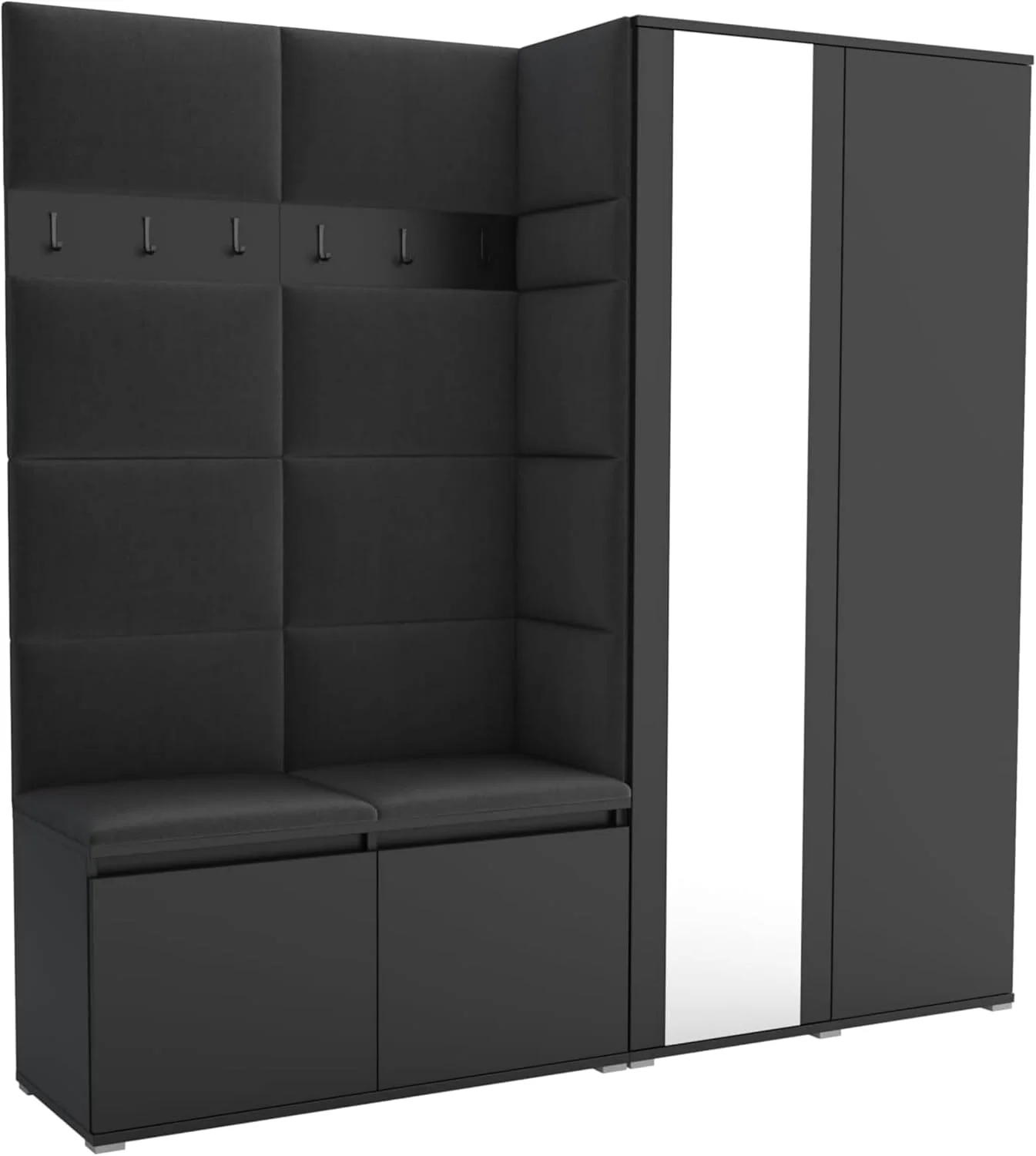 Brent, Garderobe mit Spiegel, Garderobe Set: Schuhbank mit Sitzfläche, Flurgarderobe Luton 4, Garderobenpaneel, Flur Möbel