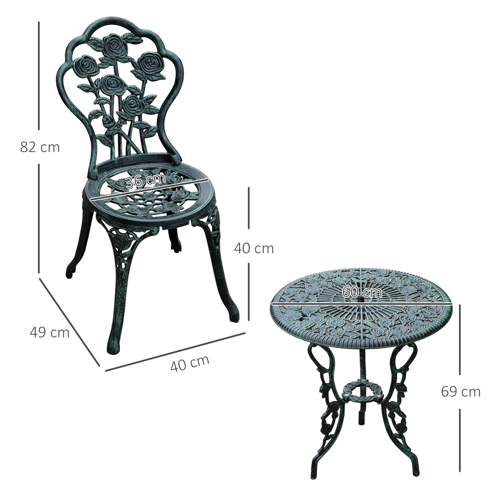 3-delige bistroset Balkonset tuinmeubelen balkon gegoten aluminium antiek groen