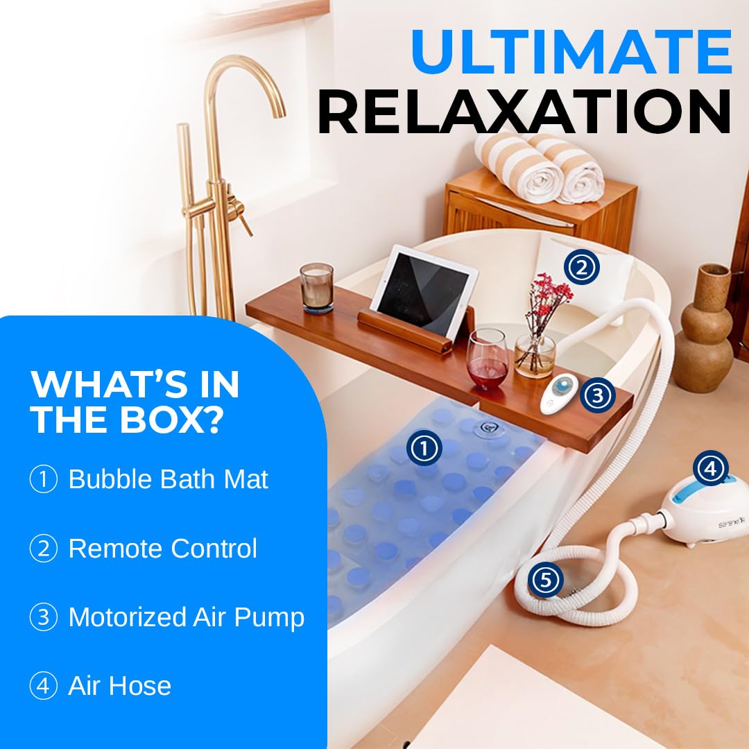 SereneLife Bubble Bath Mat, Non-Slip Bathtub Mat with Remote Control