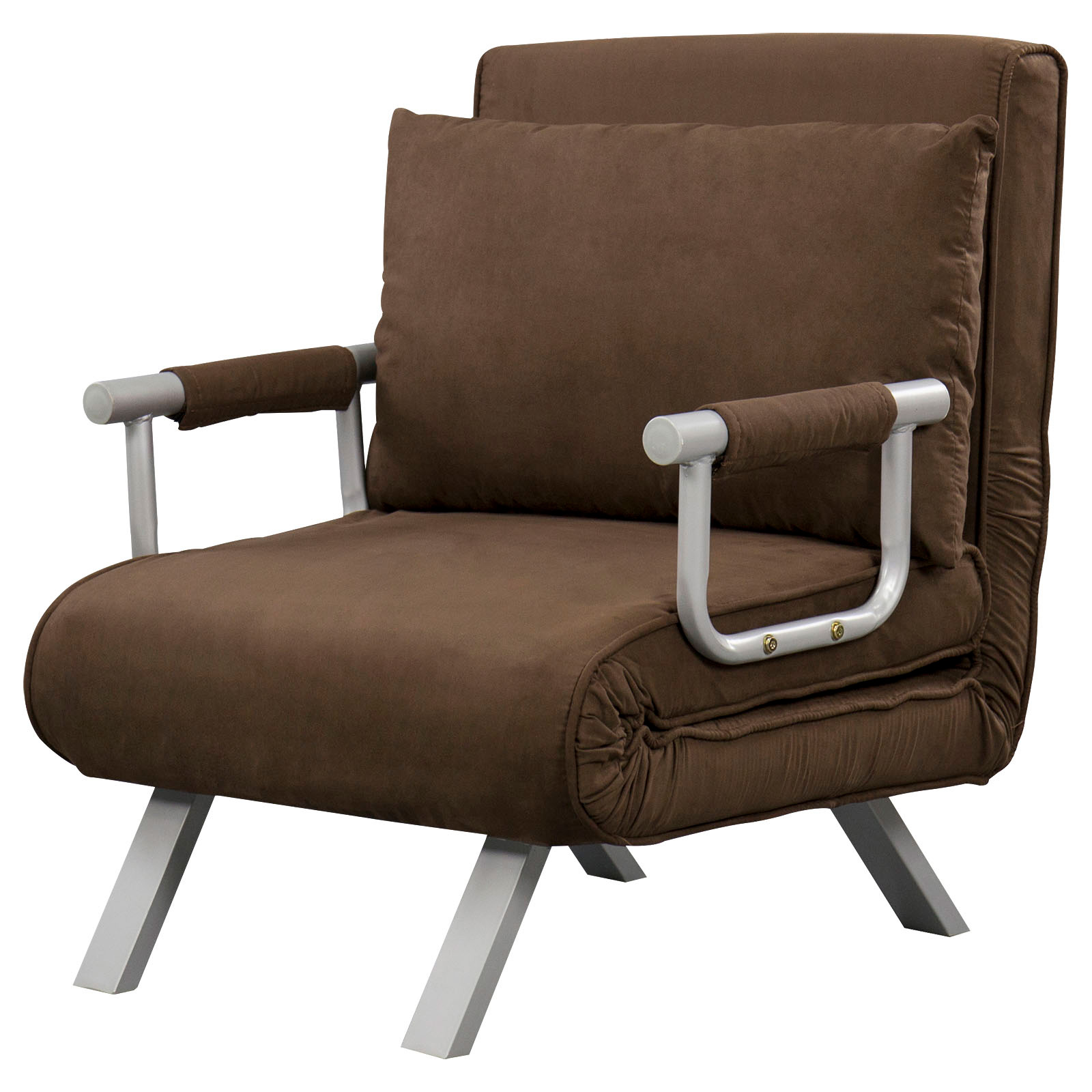HOMCOM Sessel-Schlafsofa 1-Sitzer Convertible Abnehmbarer Gesteppter Suede-Bezug Maximaler Komfort Kissen Metallarmlehren Braun