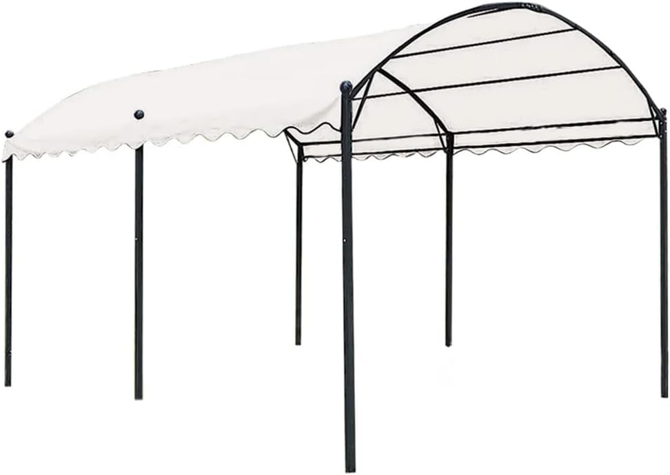 Ma Maison Gazebo Tunnel per Copertura Auto in Acciaio 3x4 Metri con Telo Bianco -Metallo Resistente, Idrorepellente, da Esterno, Giardino- Struttura Nera 6 Pali