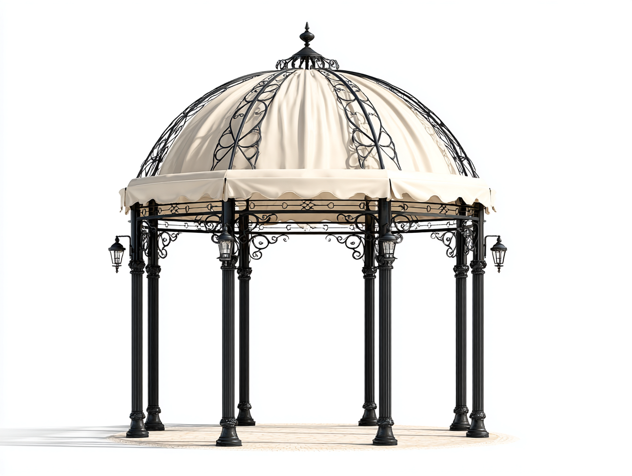 Pavillon - Metall-Textil - 356x356x322 cm - Creme-Schwarz - Klassischer Gartenstil