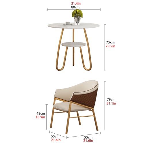 Snaweo Tavolo da Ricevimento e Sedia Combinazione, Riunioni Tavolini Rotondi, Tavolo Rotondo in Marmo e Set di Sedie con Schienale in PU da 5 Pezzi, for Casa, Cucina, Ufficio(Yellow) : Casa e cucina