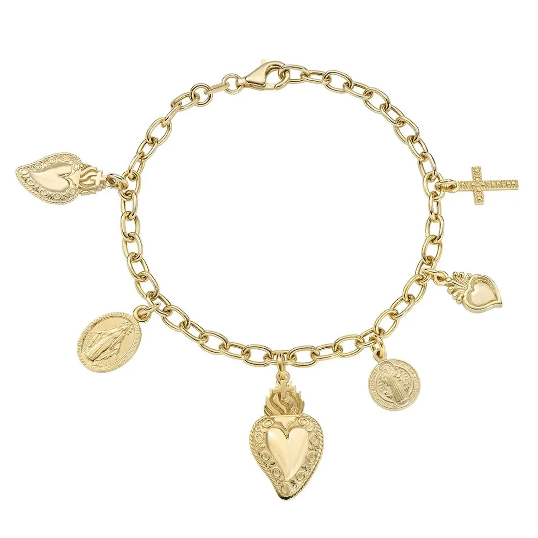 Bracciale Amen in argento Sacro Cuore multicharm dorato BRSCMG