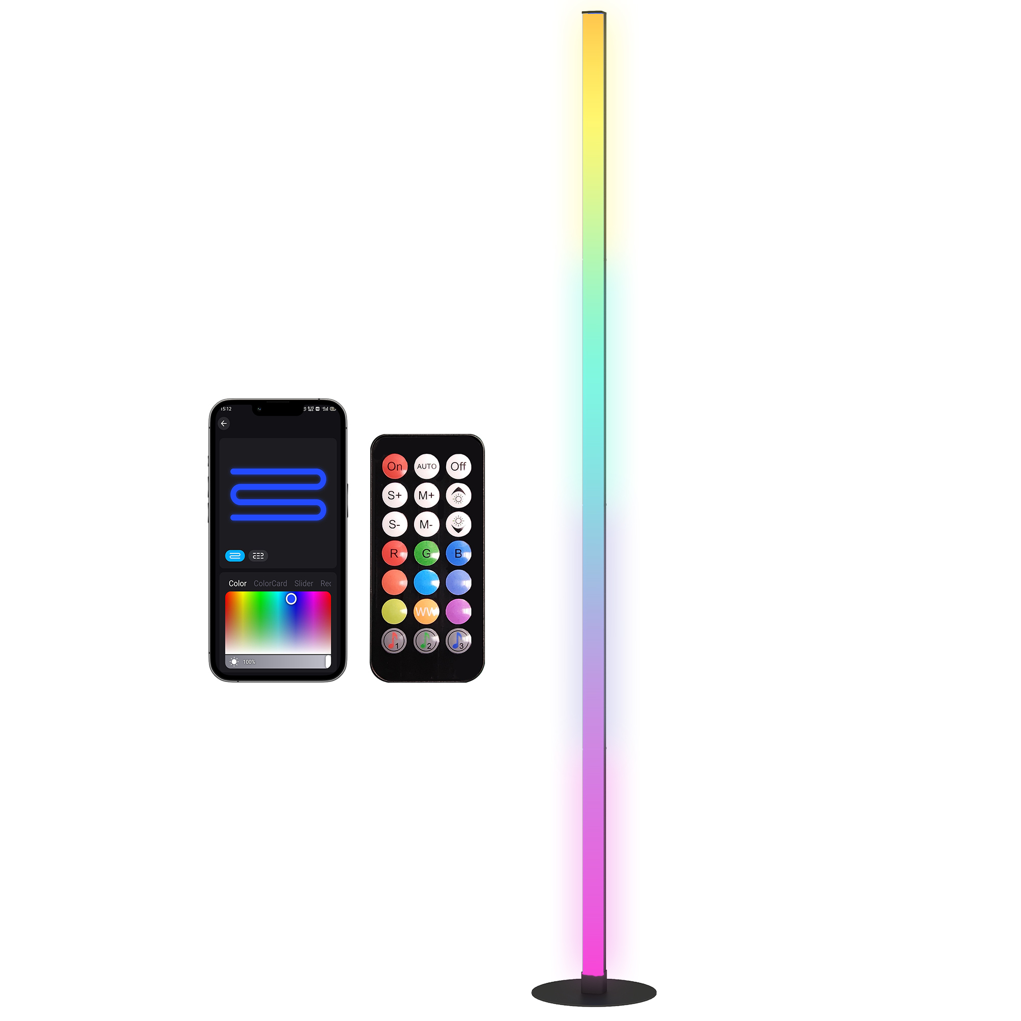 HOMCOM LED RGBIC Stehlampe mit APP-Steuerung und Fernbedienung, Musiksync, 16 Millionen Farben, Szenenmodi und Timer