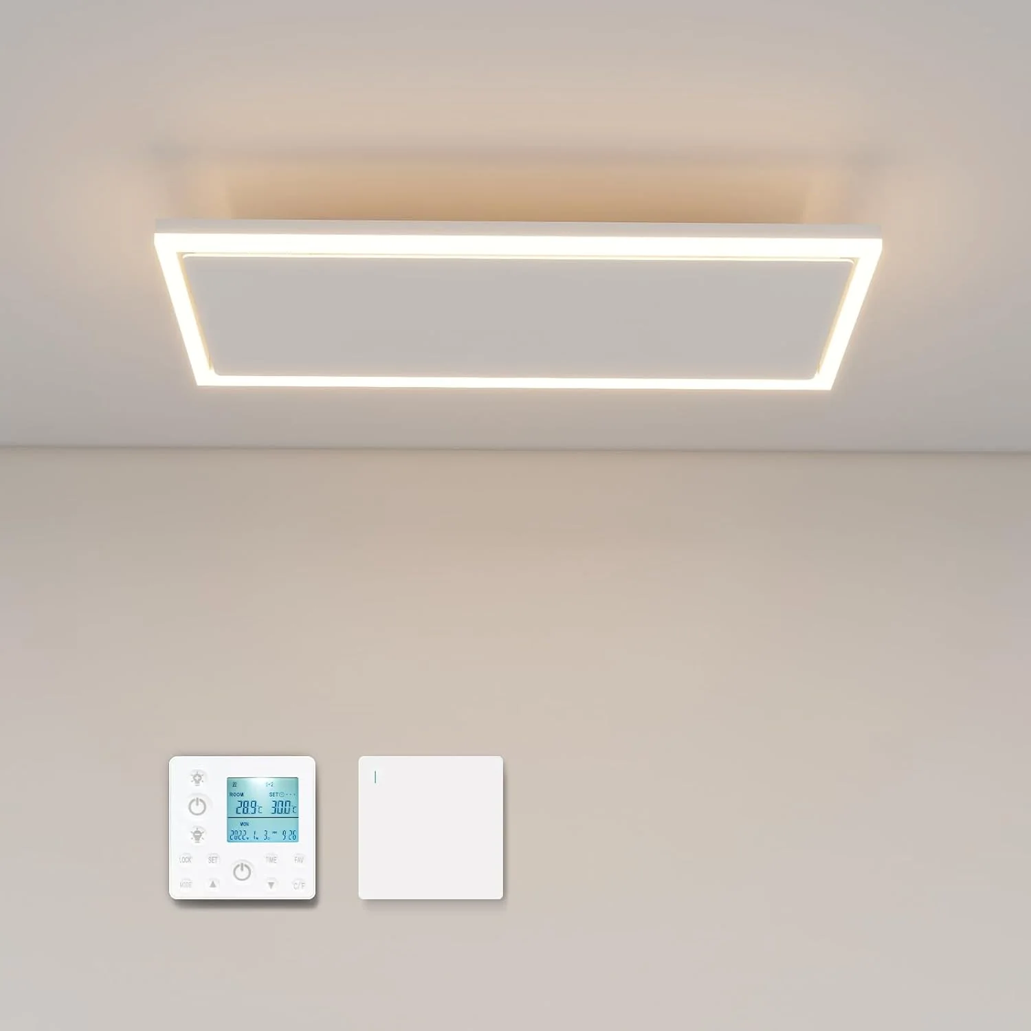 byecold Elektroheizkörper, Weiß, Infrarotheizung Deckenmontage 1190 Watt, Infrarot Deckenheizung mit LED Licht Beleuchtung