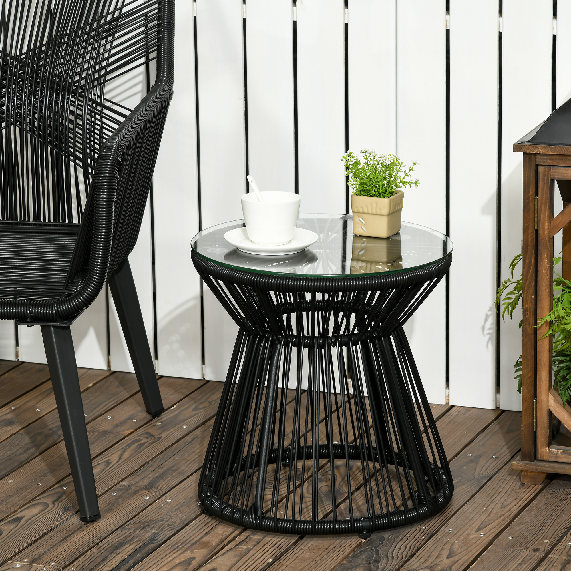 Outsunny Gartentisch im Boho-Stil, wetterbeständig, PE-Rattan, 40 cm x 40 cm x 42 cm, Schwarz