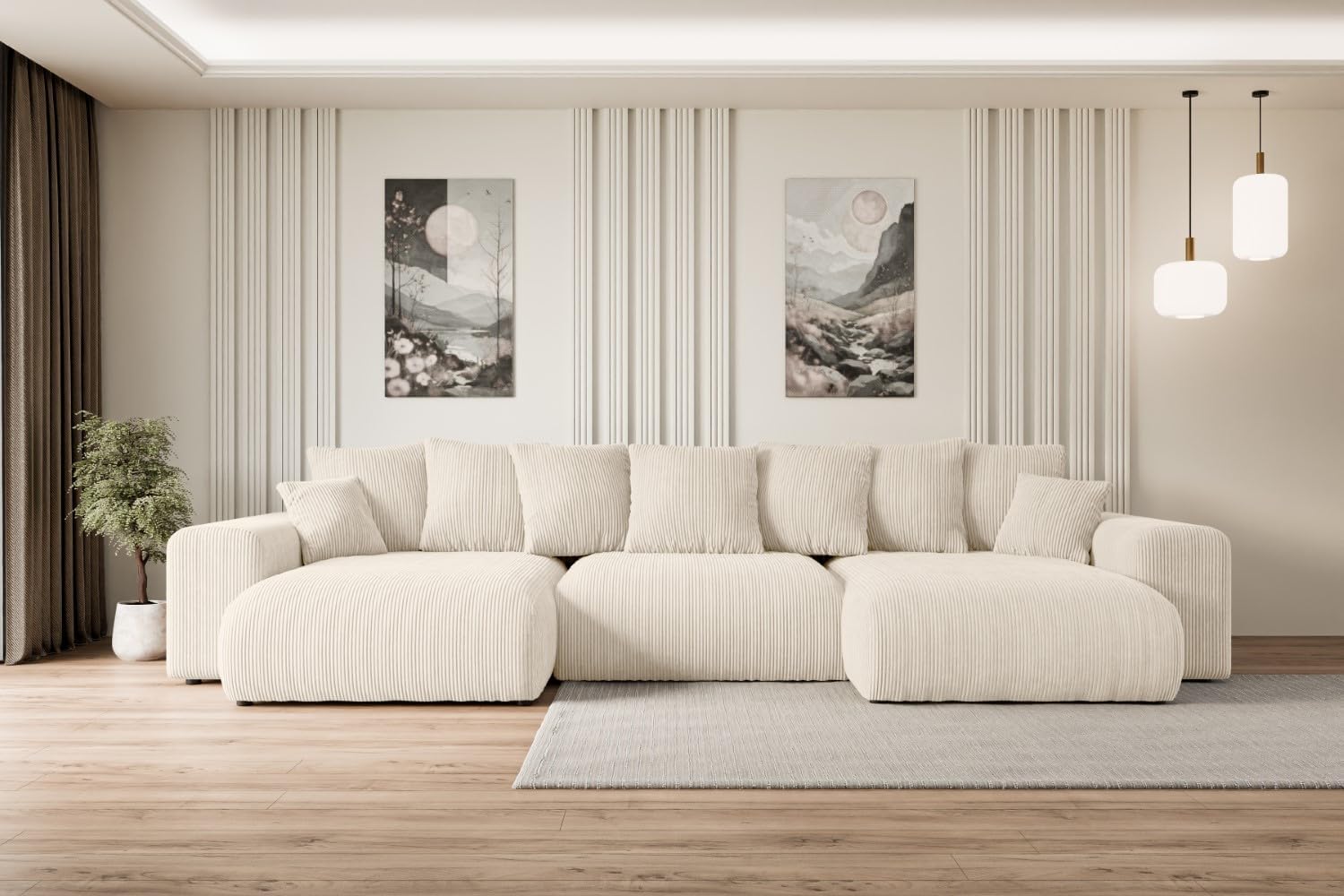 ALTDECOR Ecksofa mit Schlaffunktion und Bettkasten Corner Sofa Eckcouch Couch U-Form universal, Links/rechts angeordnet Schlafcouch Ausziehbar Wohnlandschaft Eskar-U -364x176x84cm Beige