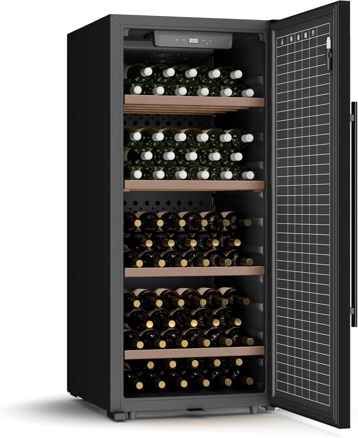 Klarstein CellarMax - Grande Cantinetta per Vino, 155 Bottiglie, 5-20°C, Touch Control, Sportello in Metallo, Allarme Sportello Aperto, Indipendente, Cantina Frigo per Vino