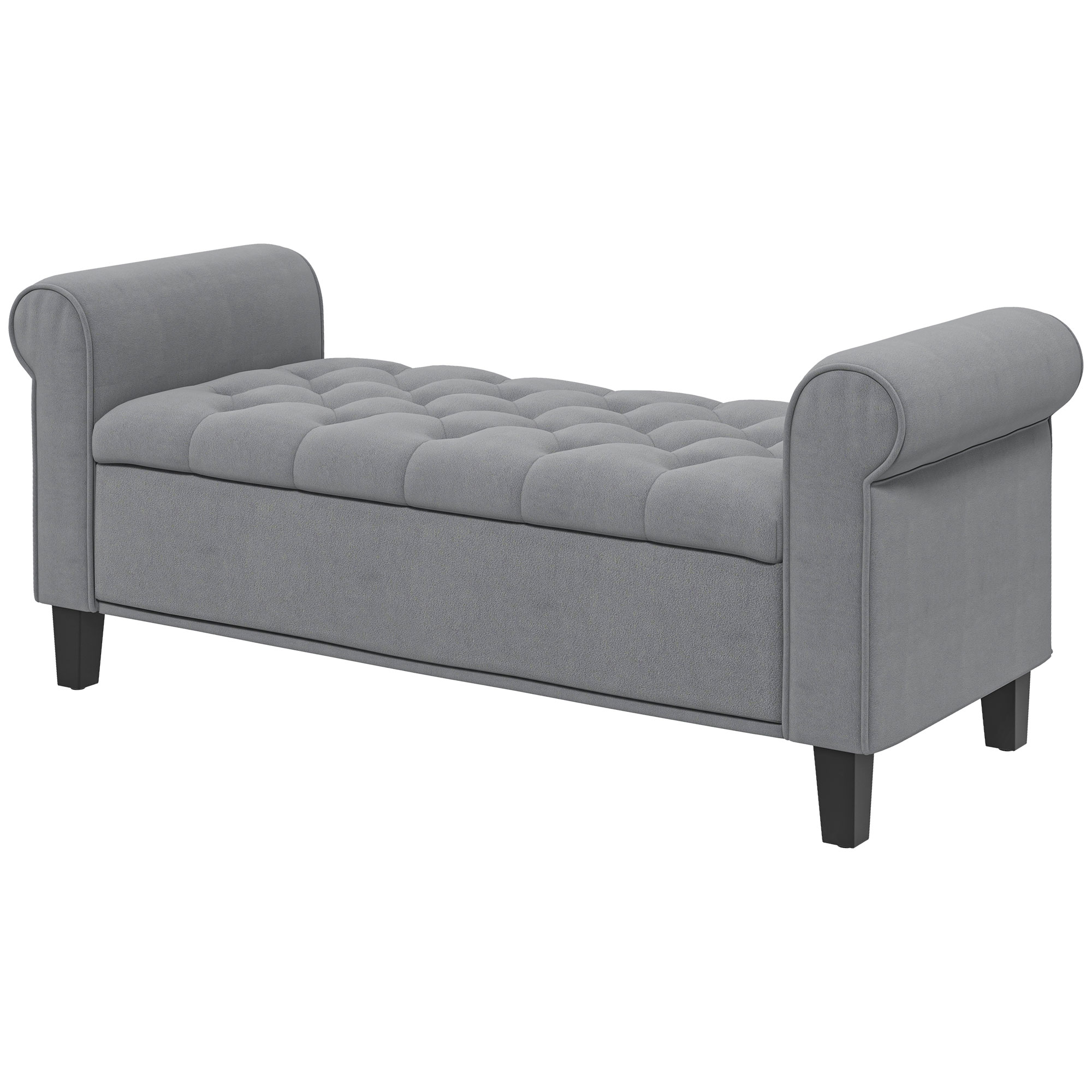 HOMCOM Sitzbank Polsterbank Bettbank, Knopfheftung, Samtoptik, 126 cm x 48,5 cm x 57 cm, Grau