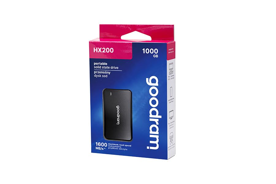 goodram   SSD esterno   HX200   Usb Tipo C   A   Interfaccia USB 3.2 Gen. 2 ad alta velocità   per PC, Notebook, Smartphone   1TB   Nero : Informatica