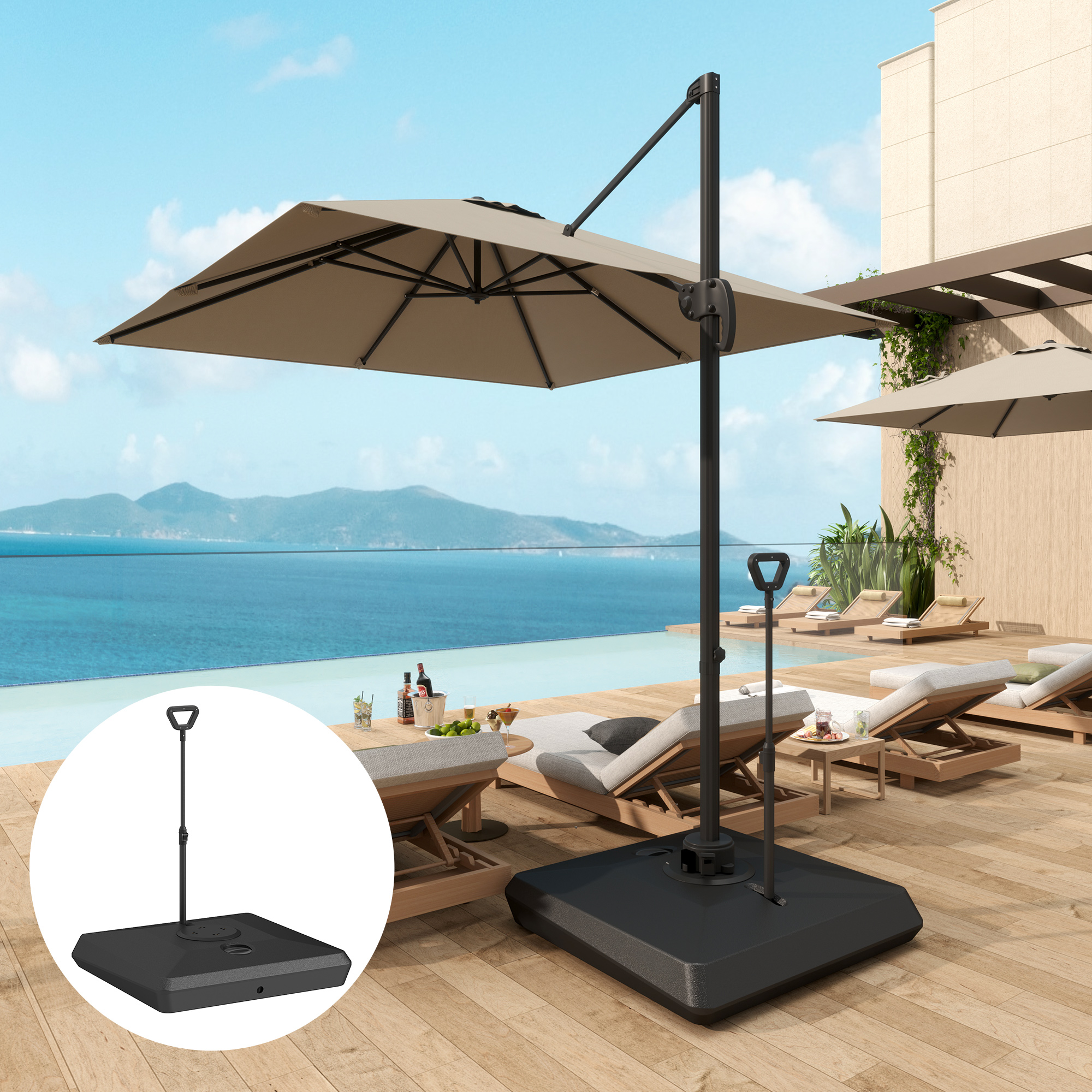 Outsunny Schirmständer mit verstellbaren Rädern, Sonnenschirmbasis, mit Wasser und Sand befüllbar, Kunststoff, Schwarz