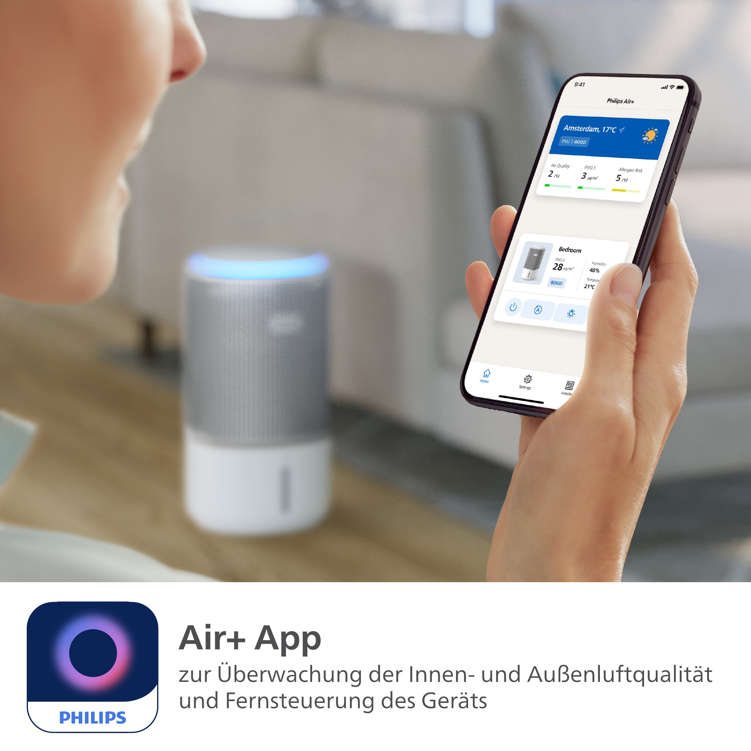 Kombigerät Luftbefeuchter und -reiniger AC3420/10 PureProtect Water 3400 Series, HEPA- und Aktivkohlefilter
