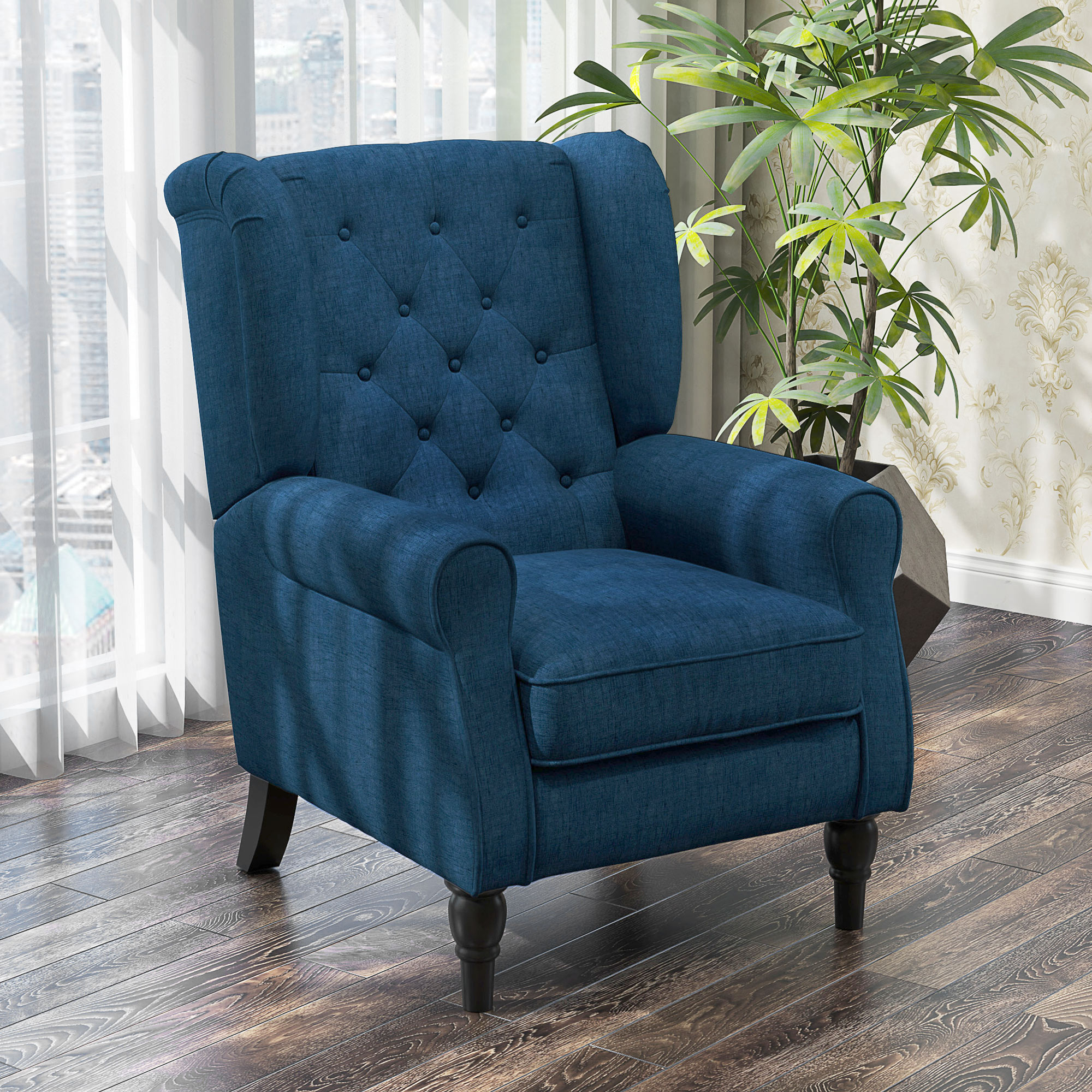 HOMCOM Elegante Oorfauteuil, Dik Gepolsterd, Afneembare Hoes, 74 x 86 x 102 cm, Blauw
