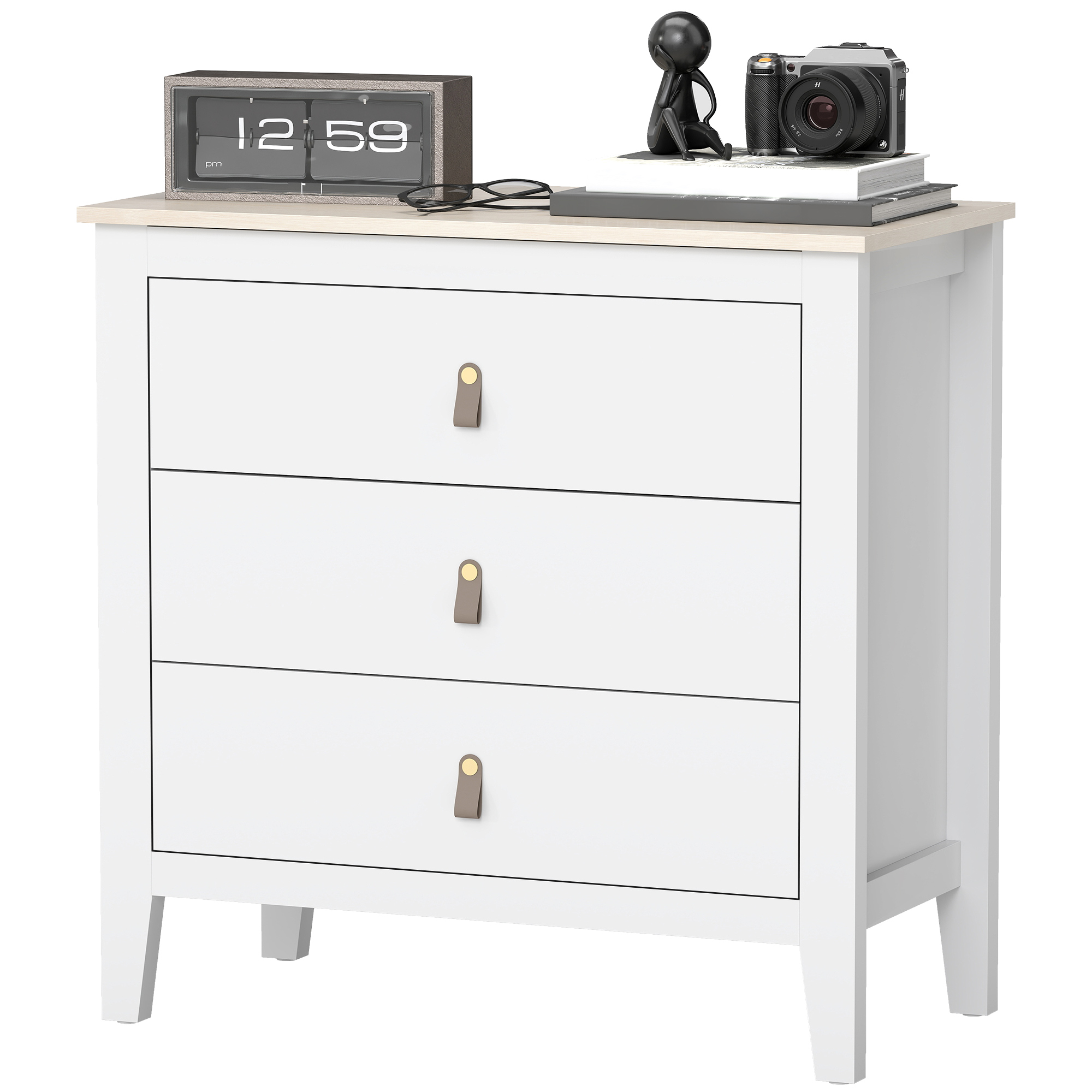HOMCOM Kommode 3 Schubladen Aufbewahrungsmöbel im zeitgenössischen Stil mit Polyurethan-Griffen, 80 x 40 x 78,5 cm, weiß