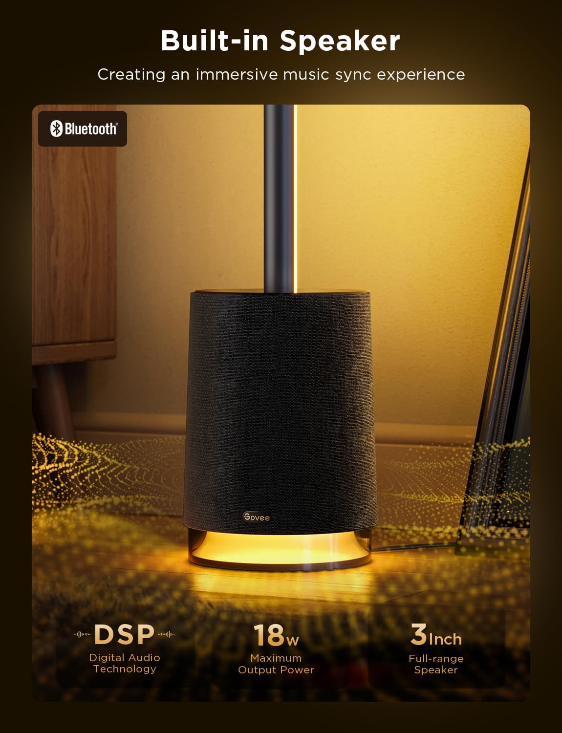 Govee Floor Lamp Pro, RGBICWW LED Lamp with Bluetooth Speaker and White Noise, 2100 Lumens Standing Lamp, Works with Matter, 16 Million Colors, Music Sync, Floor Lamp for Bedroom, Living Room