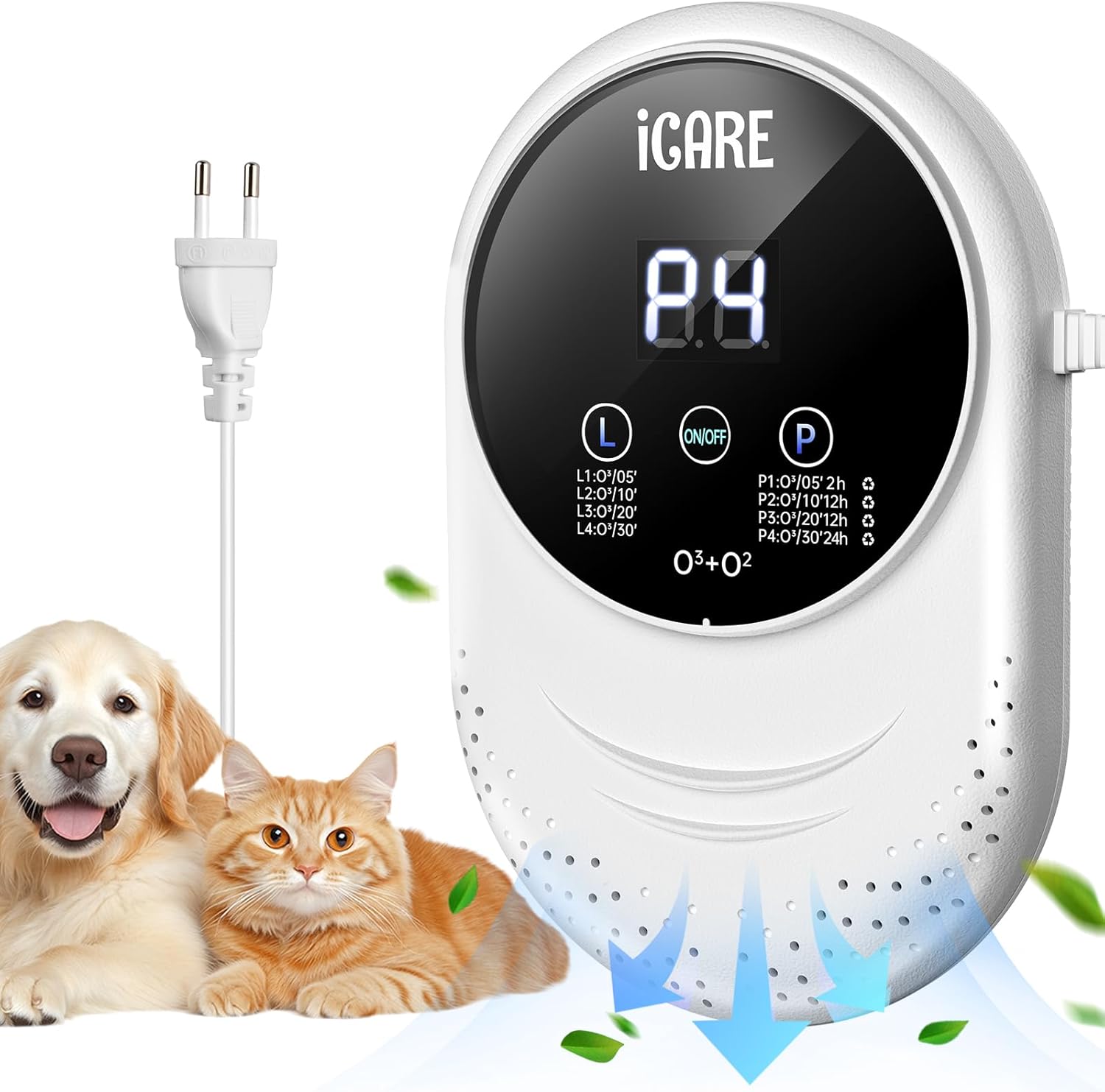 ICARE Ozone Generator Air Purifier, Ozone Deodorizer, Ozone Ionizer Deodorizer, Air Purifier for Bathrooms, Pets, Formaldehyde, Car