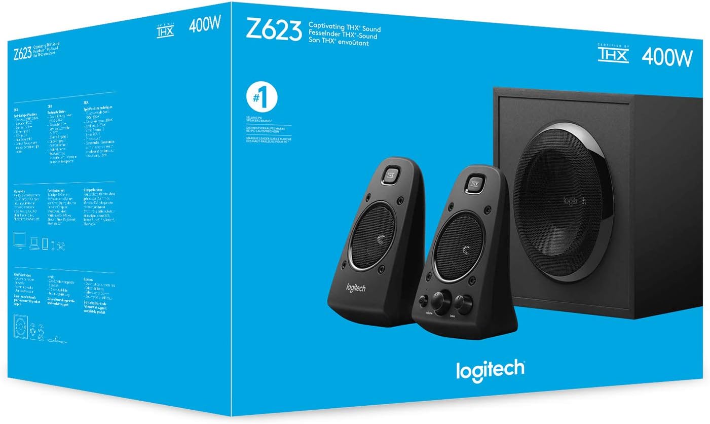 Logitech Z623 THX Sistema di Altoparlanti 2.1 con Subwoofer, Certificazione THX, 400 Watt, Bassi ‎Profondi, Multi-Dispositivo, Porta 3.5 mm e RCA, Presa UK, PC/PS4/Xbox/DVD/TV/Smartphone/Tablet