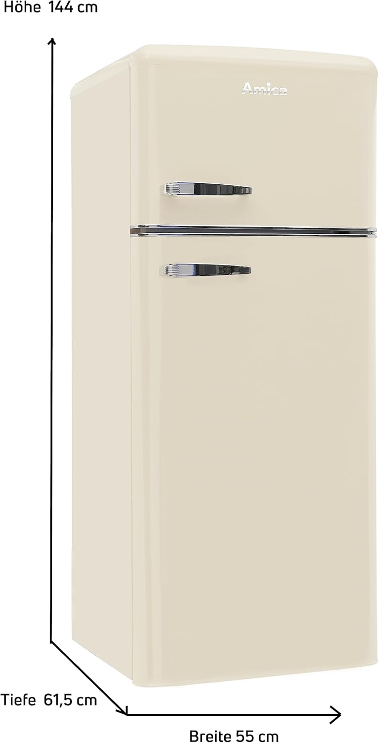 Amica KS 15615 B Retro Kühlschrank mit Gefrierfach / Coffee Cream (Beige) / 88cm (H) x 55cm (B) x 62cm (T) / Retro-Design