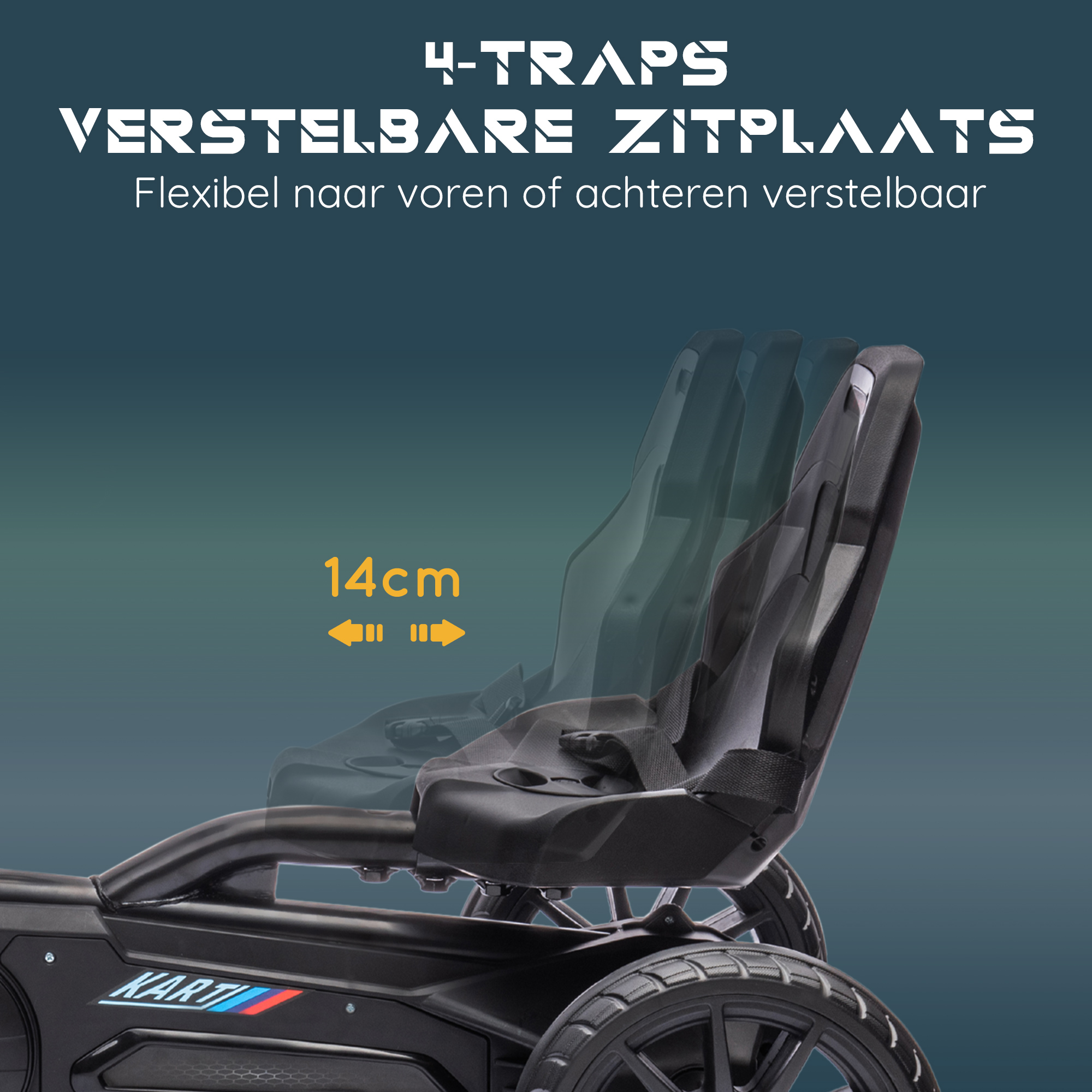 Go-Kart Kinderrijtuig met Verstelbare Zitting, Trapvoertuig, Trapauto met Handrem, 3-8 Jaar, Buiten, Zwart