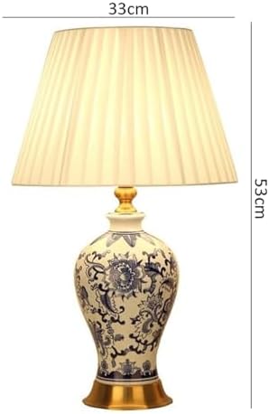 Fernbedienbare dimmbare Nachtlampe, Nachttischlamp Keramik-Tischlampe mit Stoff-Lampenschirm 53x33 Zentimeter 220V-240V