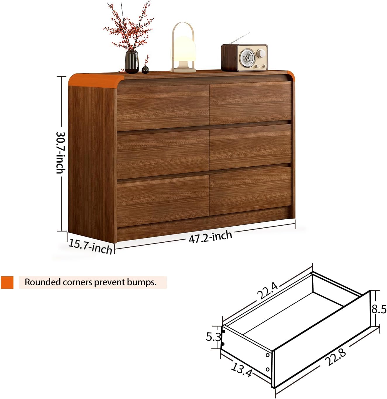 Modern 6-Drawer Dresser, 47
