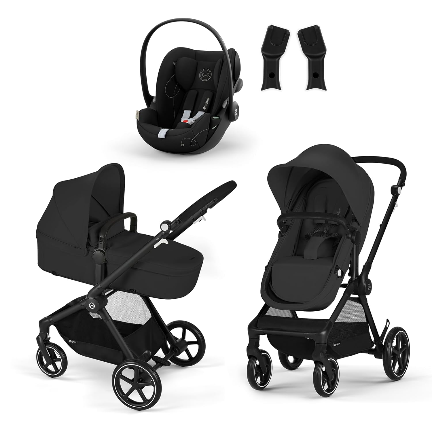 CYBEX Gold Kinderwagen EOS Lux 2-in-1, Reisesystem, Ab Geburt bis 22 kg (ca. 4 Jahre), Moon Black
