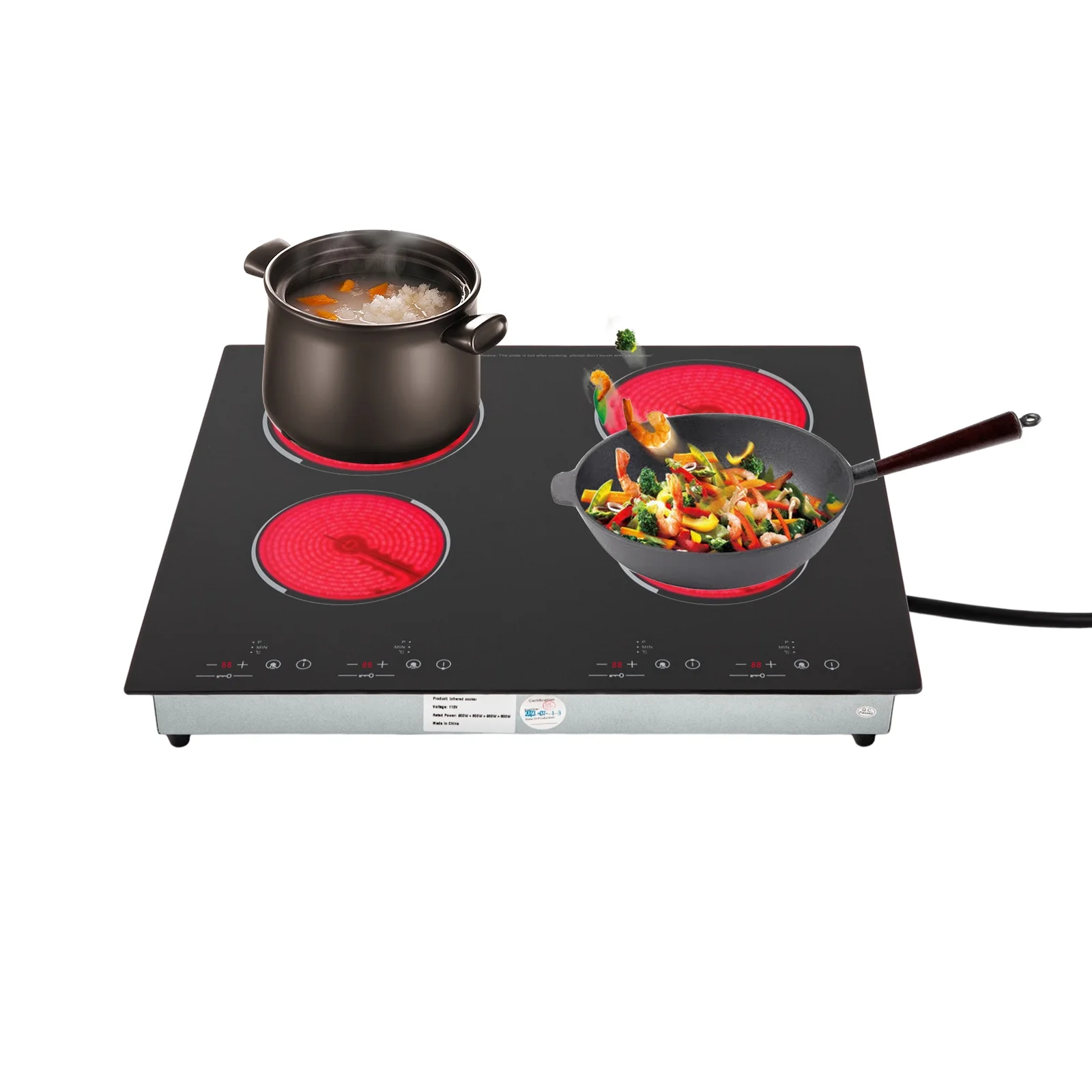 Built-in Cooktop 3000W, Electric Stove Top with 4 Electric Burners, 9 Heating Level, Kid Safety Lock, Sensor Touch Control, 110V Electric Cooktop
