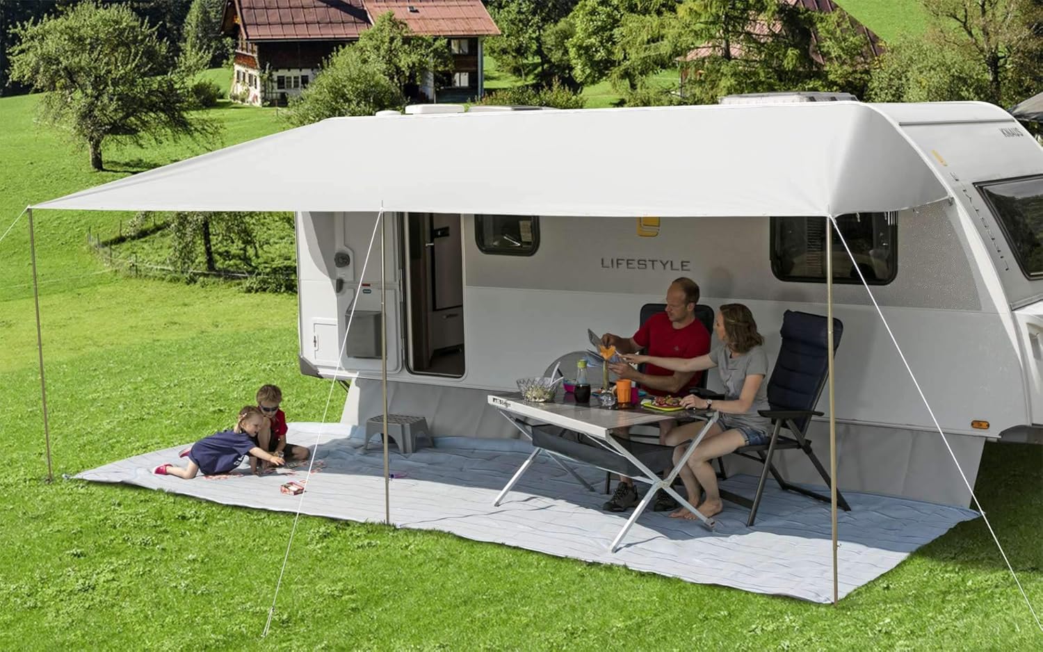 BERGER | Berger Vario Sun Shade 500 x 240 cm - Waterproof Shade Shade for Van/Motorhome, UV and Rain Canopy, Telescopic Steel Poles and Fixing Kit Included