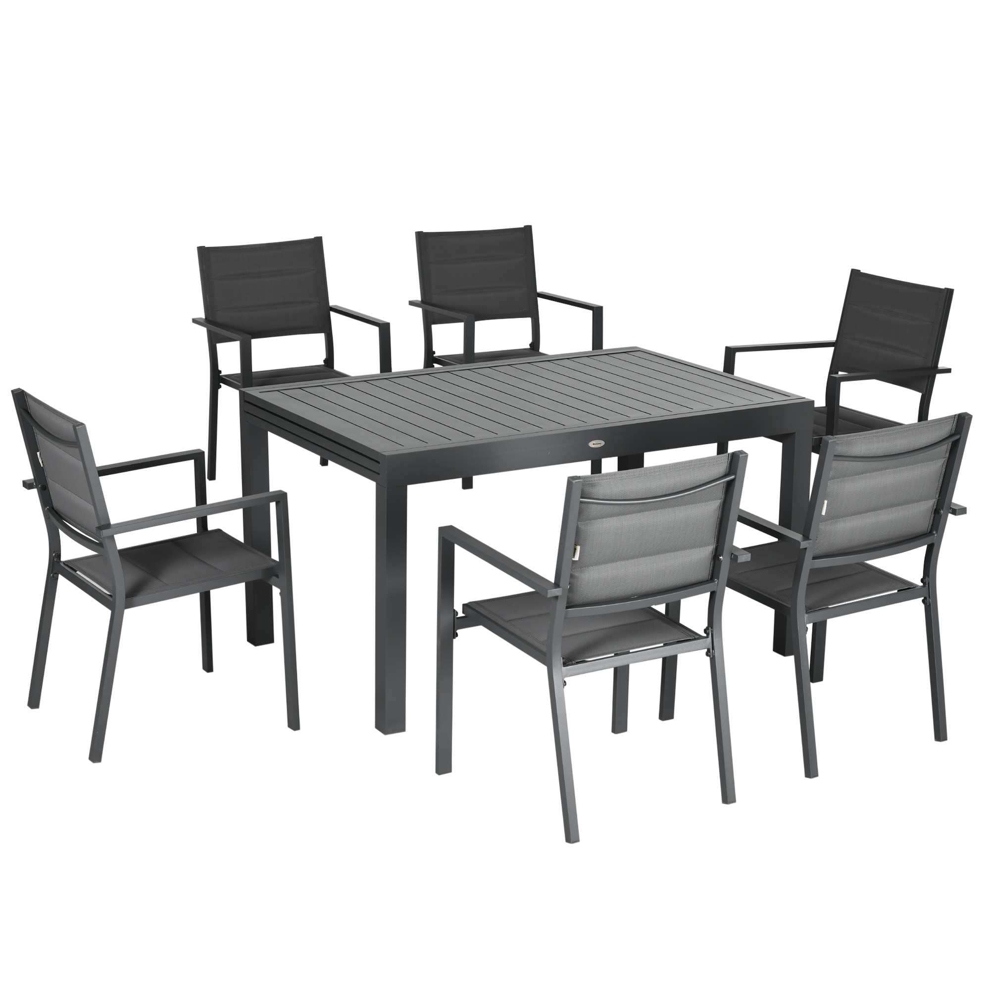Outsunny Gartenmöbel-Set ausziehbarer Tisch 135-270 cm aus Aluminium und Textilene 6-10 Personen 8 stapelbare Stühle Grau