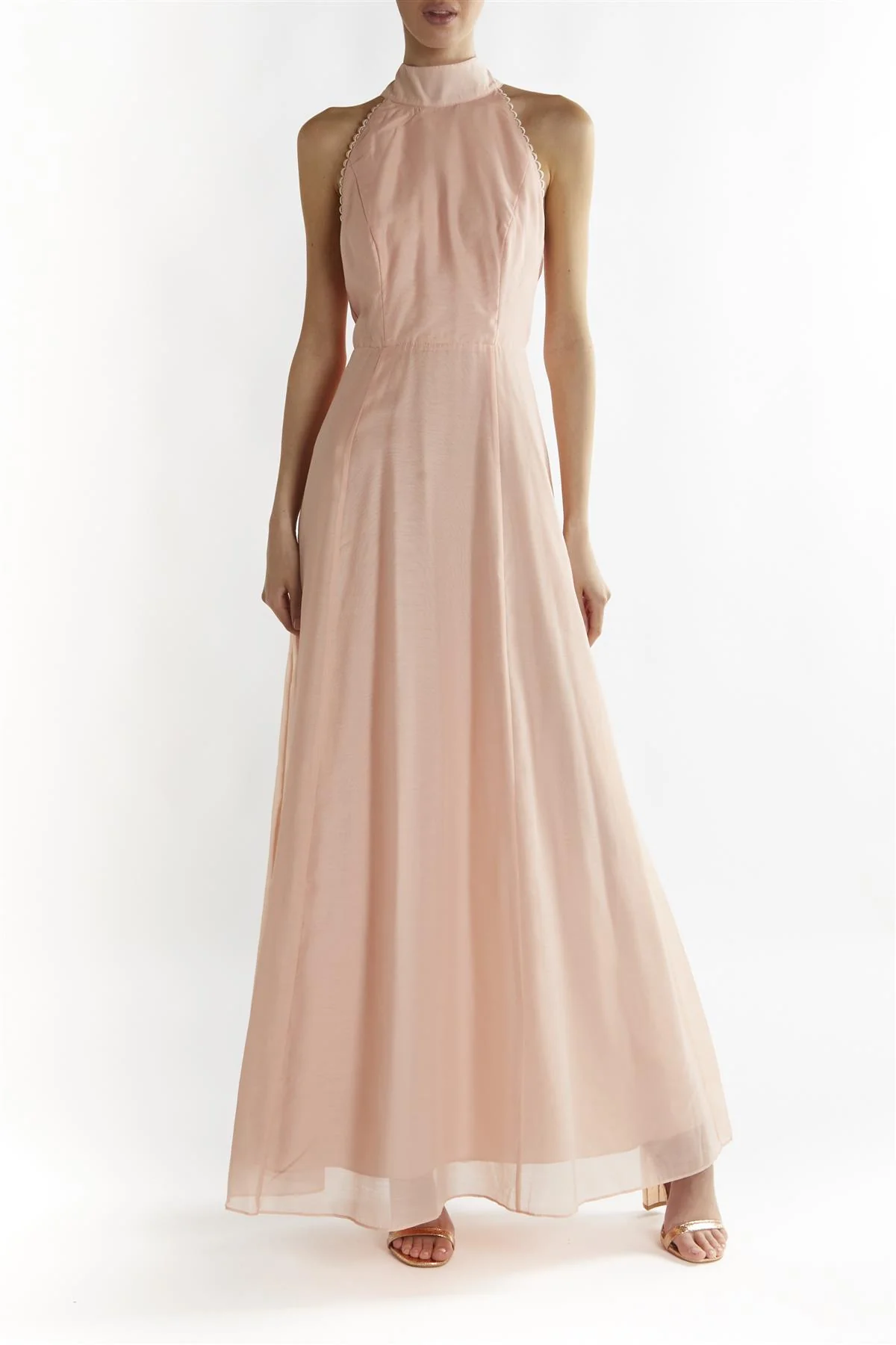 Dusty-Peach Cynthia Halter-Neck Maxi-Dress