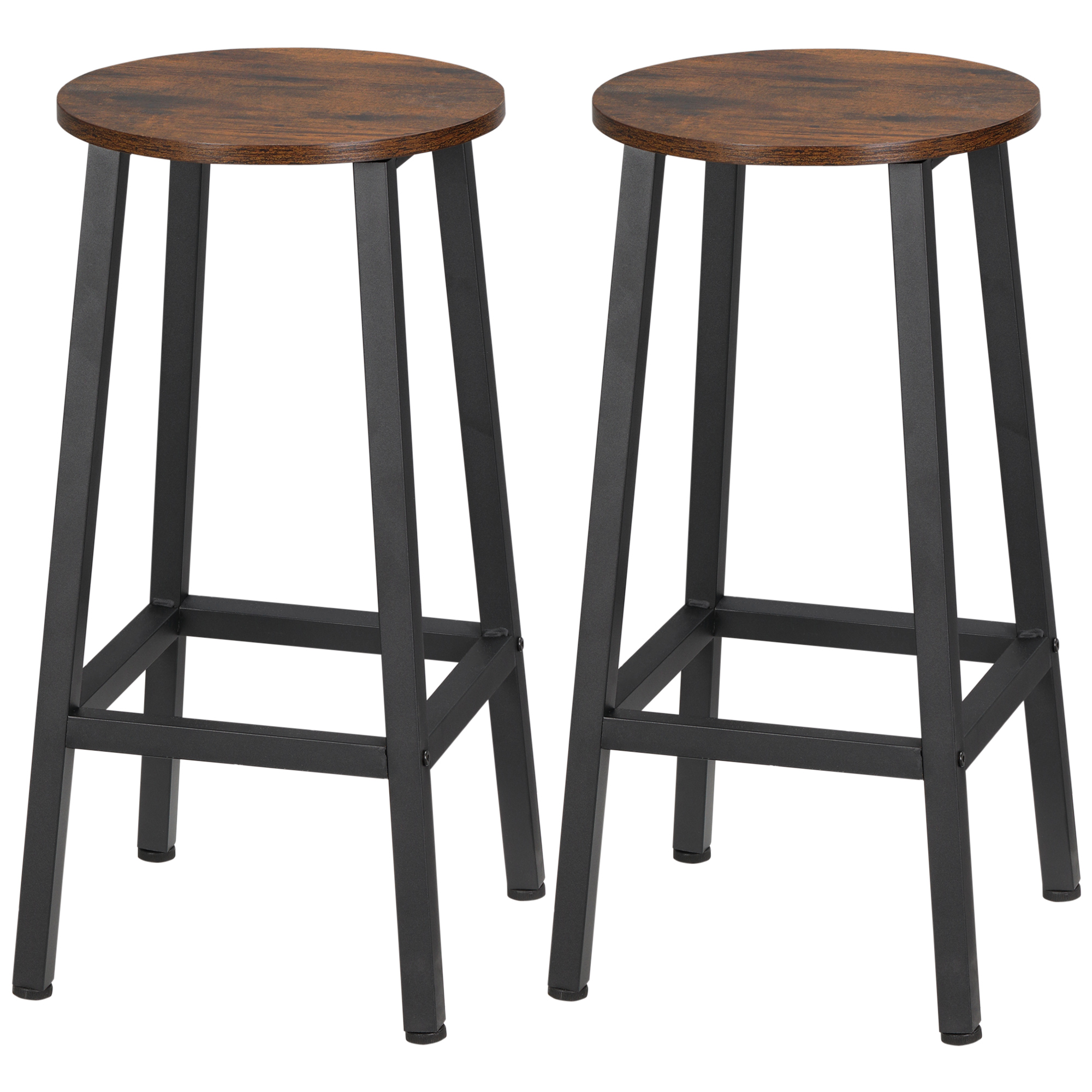 HOMCOM Set aus 2 modernen Barhockern, Höhe 65 cm mit Fußstütze - rötlich braun und schwarz