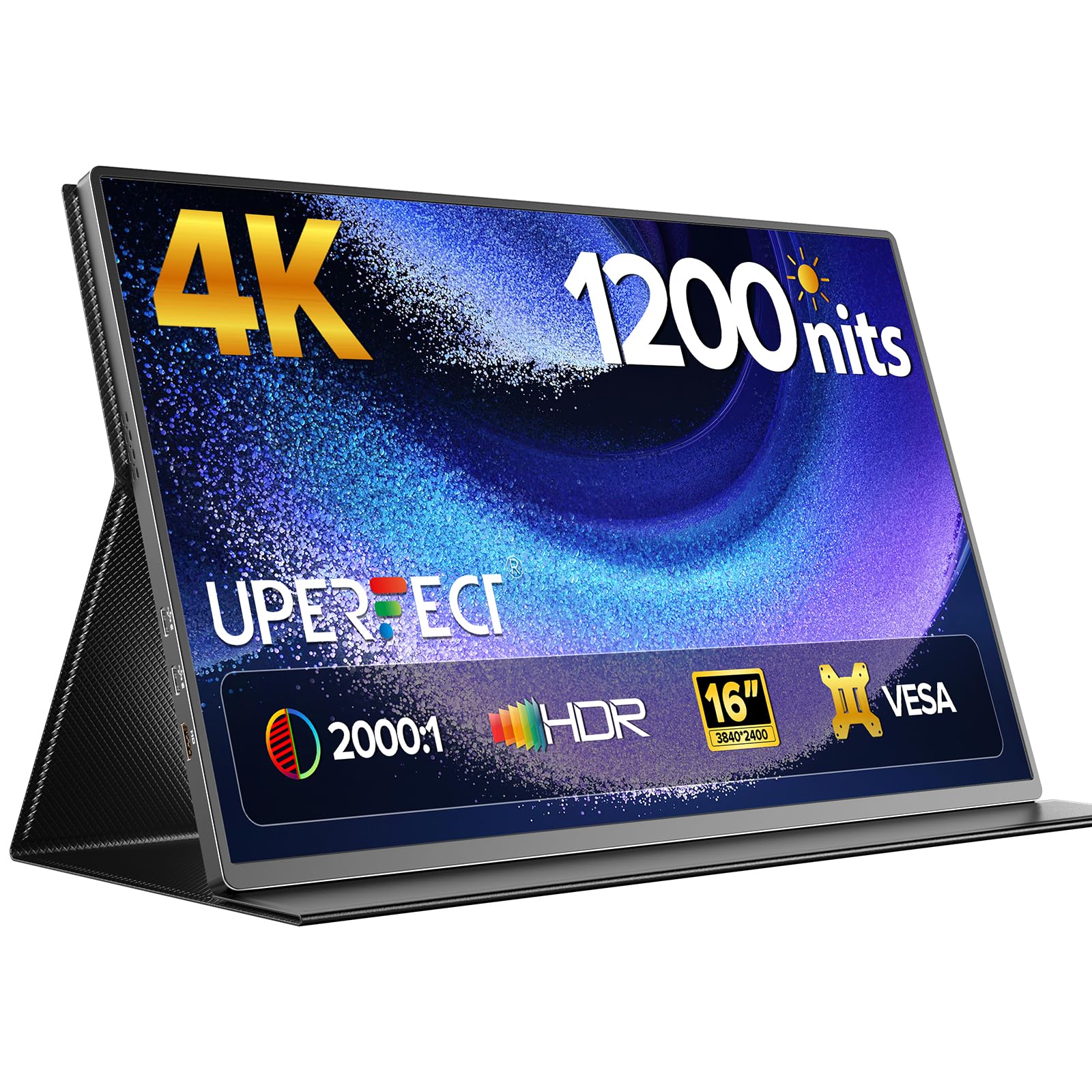 UPERFECT Portable Monitor 16 Zoll 4K UHD 1200 Nits HDR tragbarer externer Monitor für Laptop und PC