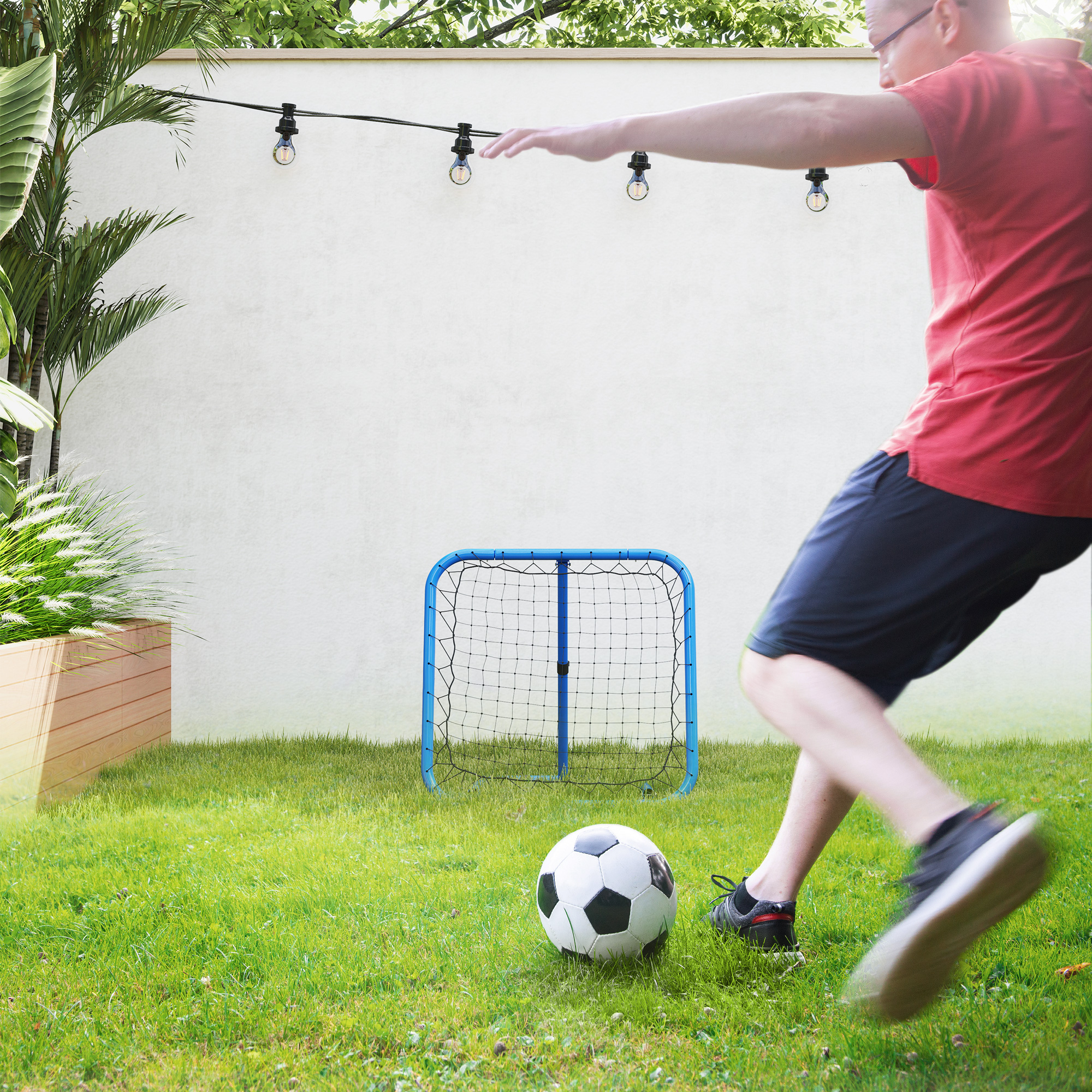 HOMCOM Fußball Rebounder-Netz, klappbar, Rückprallwand, Verstellbar in 5 Stufen, Metall, 78 x 84 x 65-78 cm, Blau